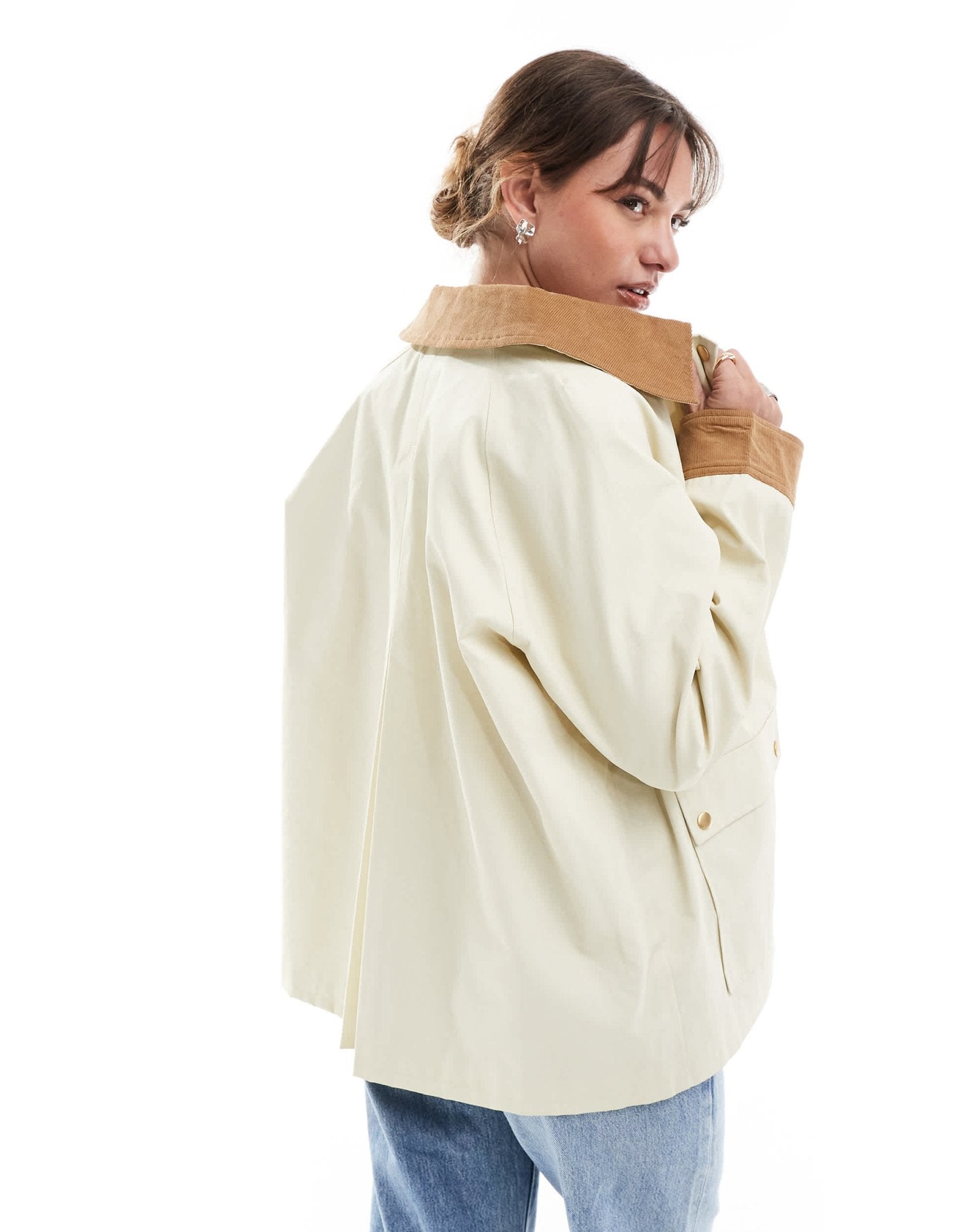 ASOS DESIGN cord top collar waxed jacket in stone - ASOS Sample Sale EU Store