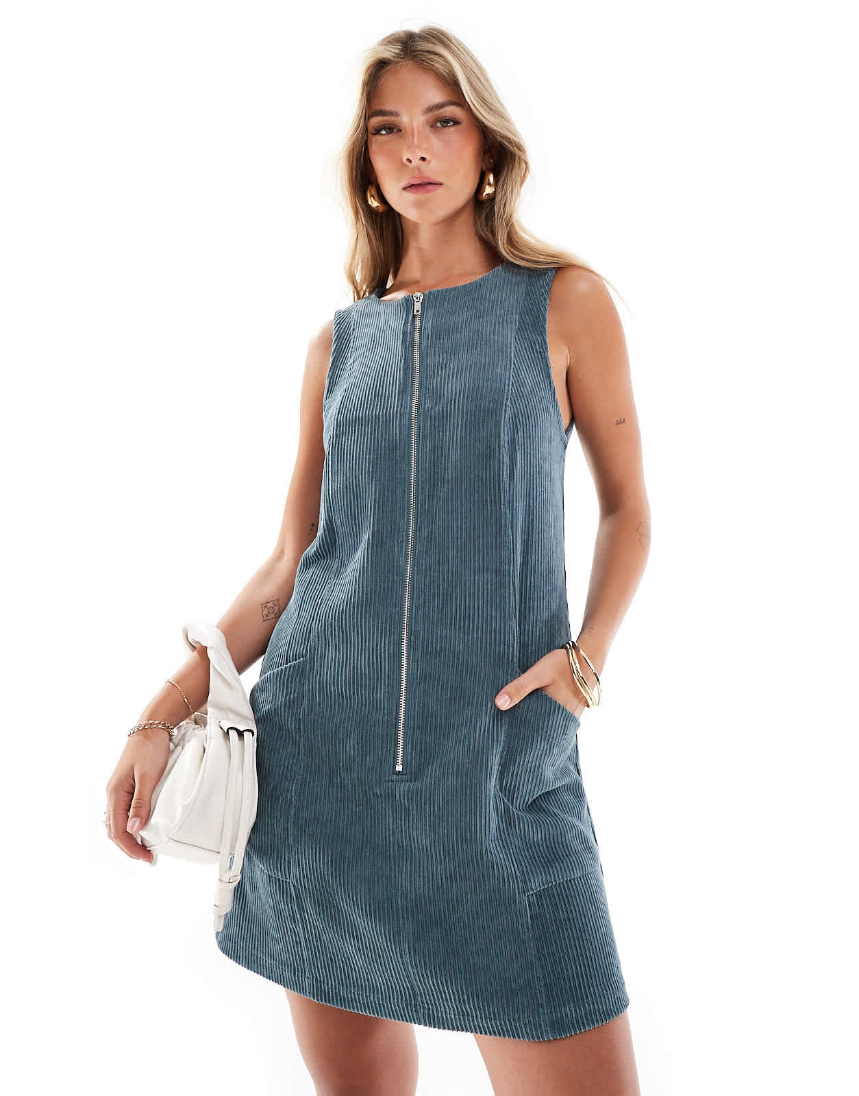 ASOS DESIGN cord zip through mini dress in slate blue - ASOS Sample Sale EU Store
