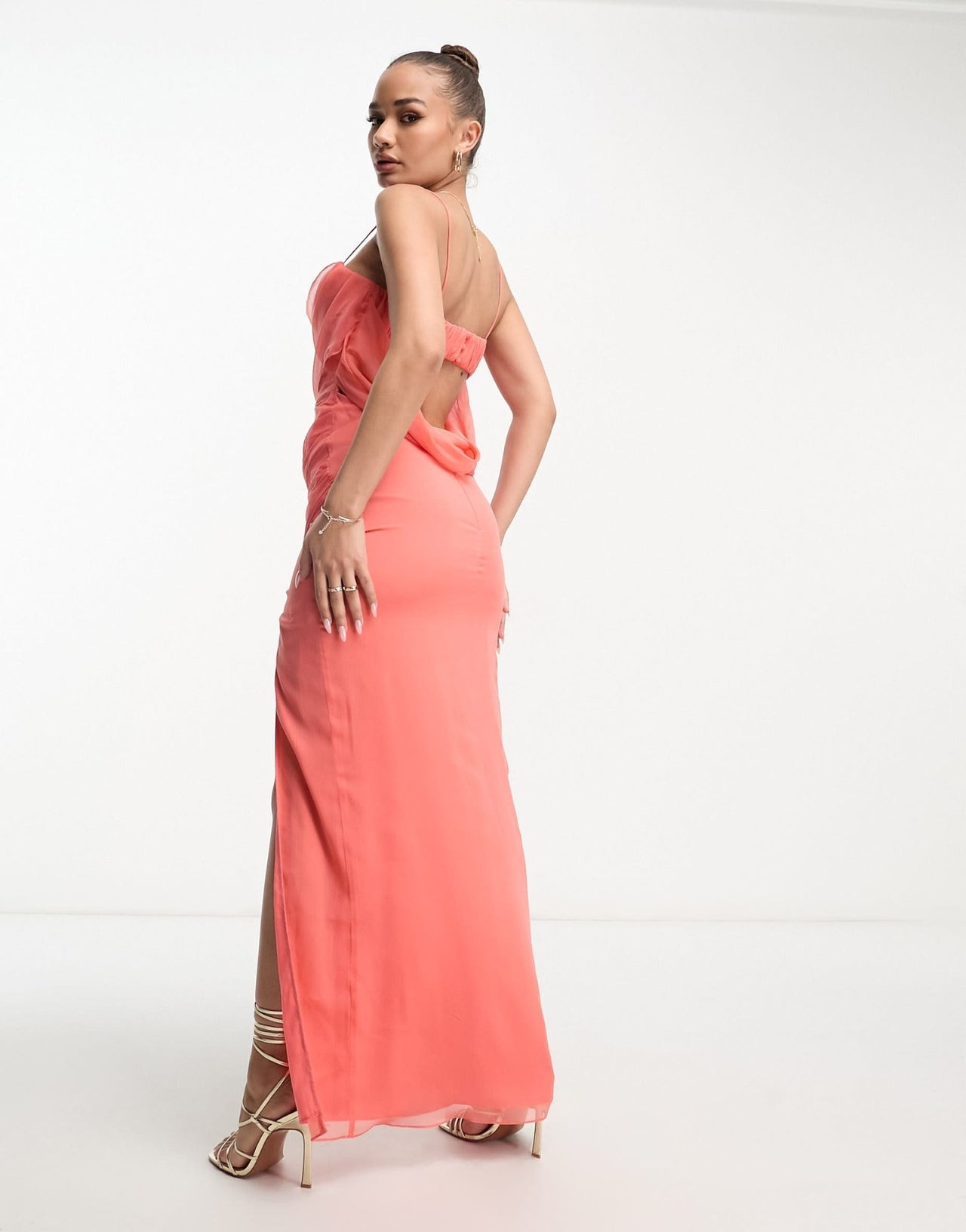 ASOS DESIGN corset maxi dress with soft cowl front in coral - ASOS Sample Sale EU Store