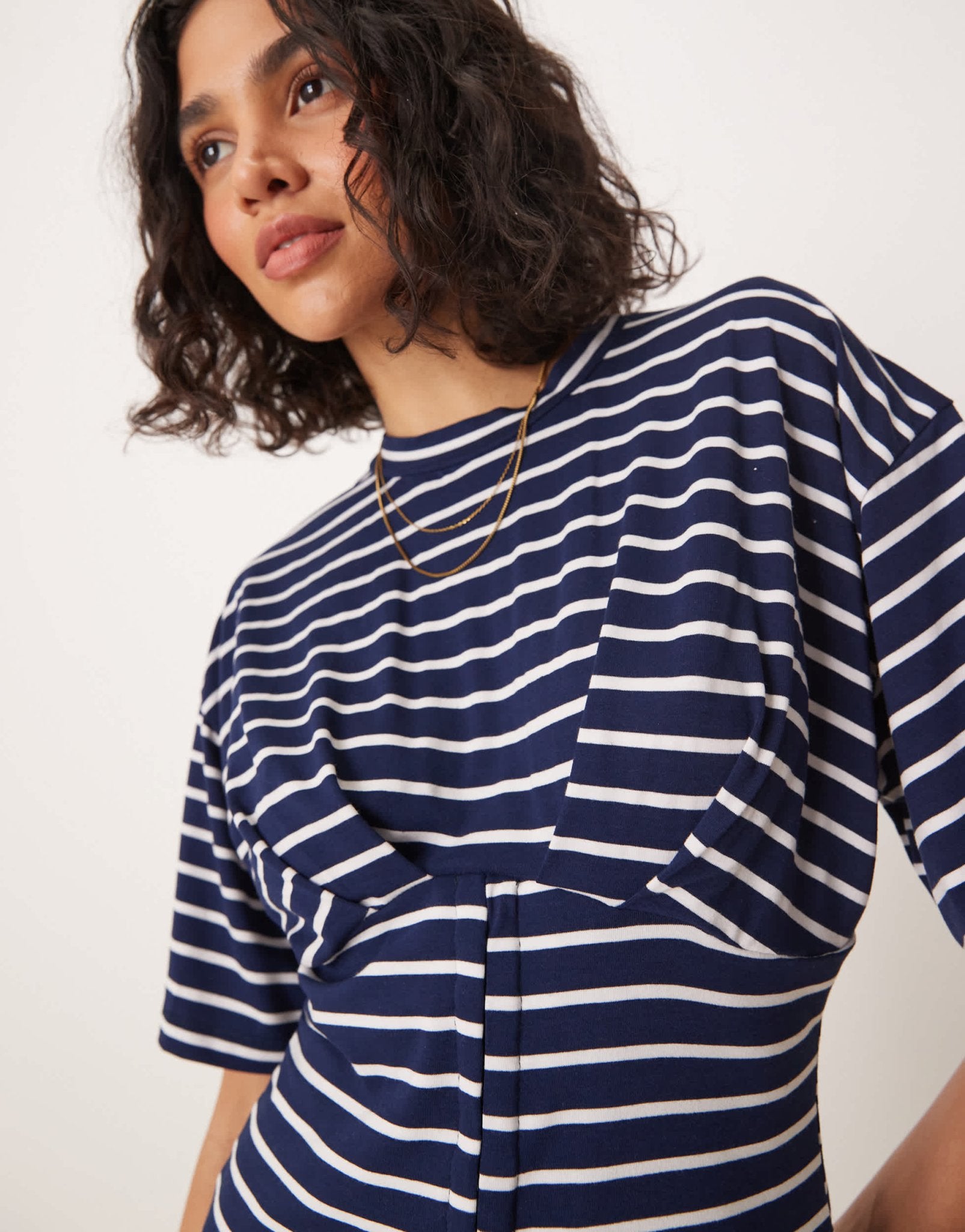 ASOS DESIGN corset waist hook and eye t-shirt in navy stripe - ASOS Sample Sale EU Store