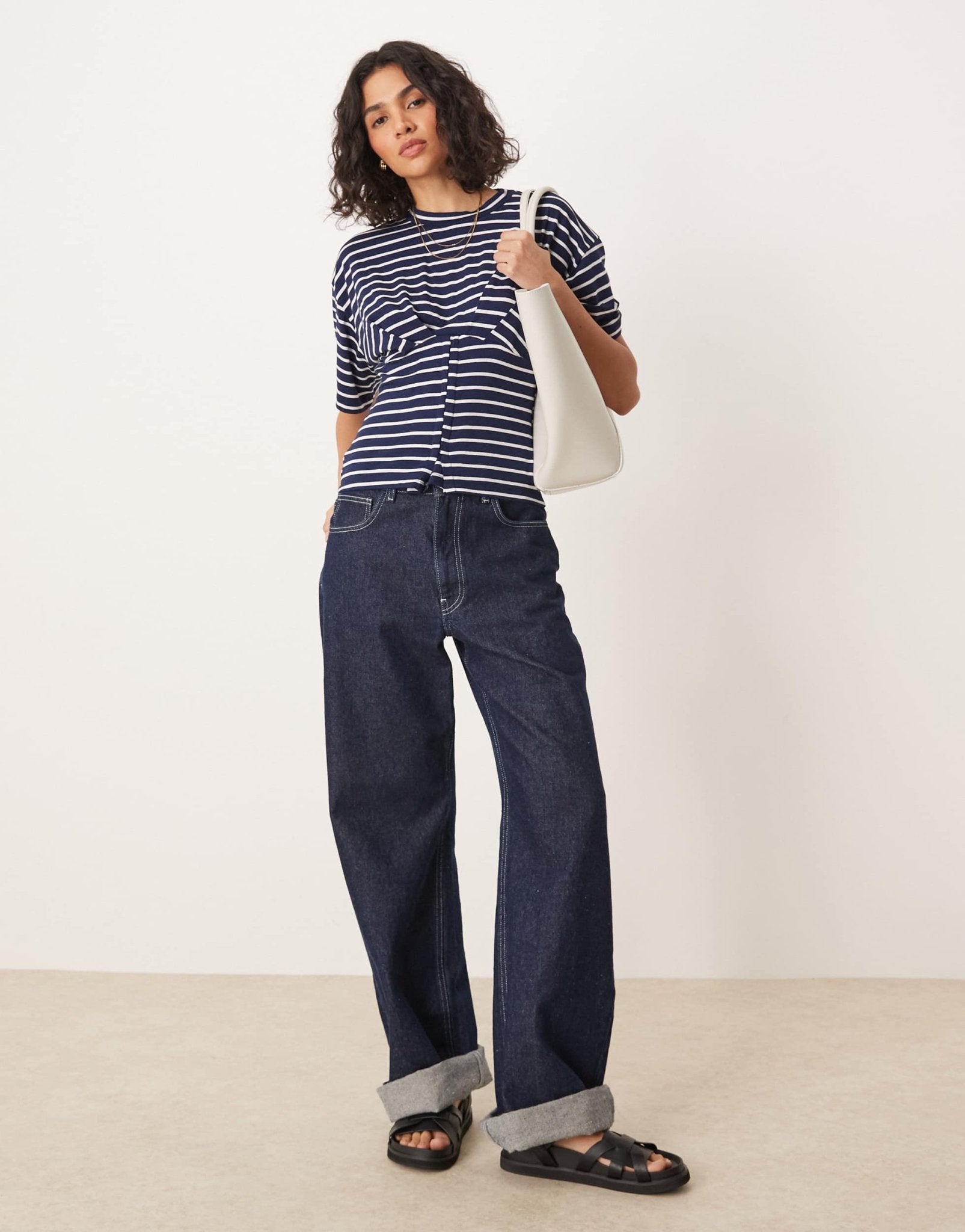 ASOS DESIGN corset waist hook and eye t-shirt in navy stripe - ASOS Sample Sale EU Store