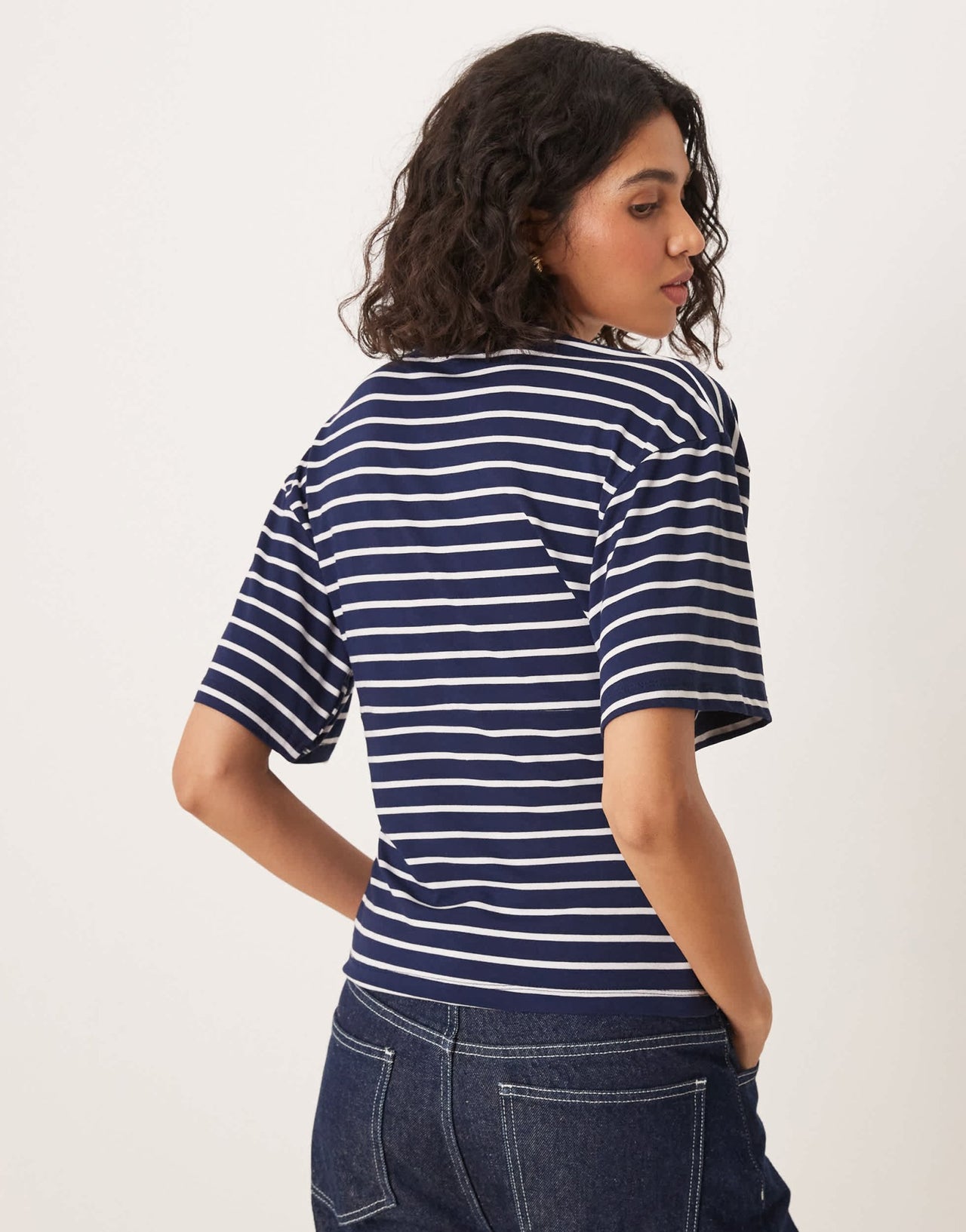 ASOS DESIGN corset waist hook and eye t-shirt in navy stripe - ASOS Sample Sale EU Store