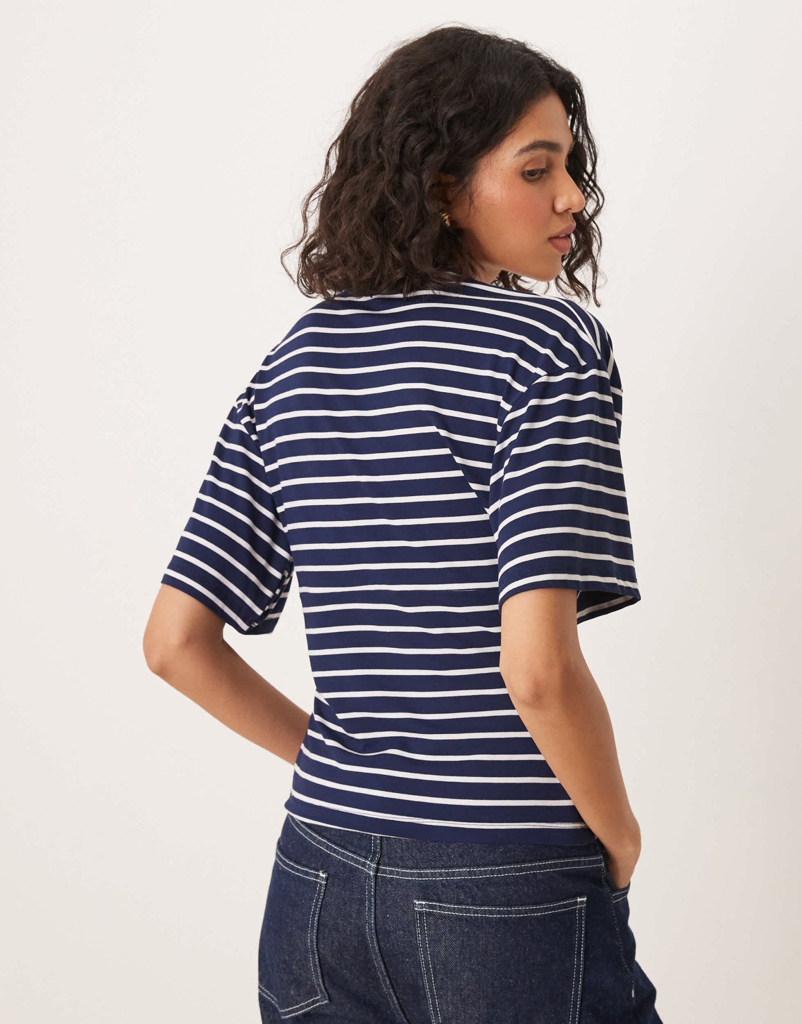 ASOS DESIGN corset waist hook and eye t-shirt in navy stripe - ASOS Sample Sale EU Store