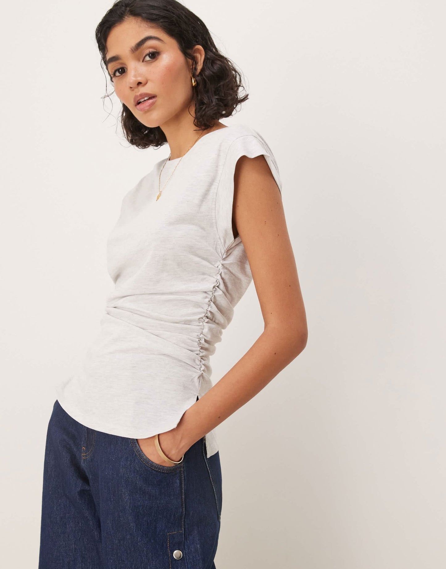 ASOS DESIGN corset waist sharp shoulder tank top ice marl - ASOS Sample Sale EU Store