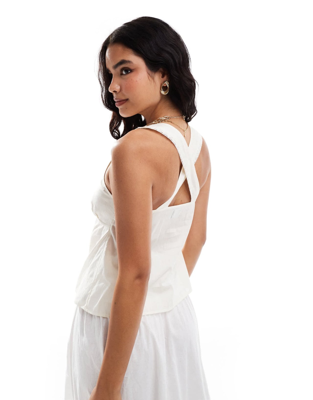 ASOS DESIGN cotton cami top with front ties in white - ASOS Sample Sale EU Store
