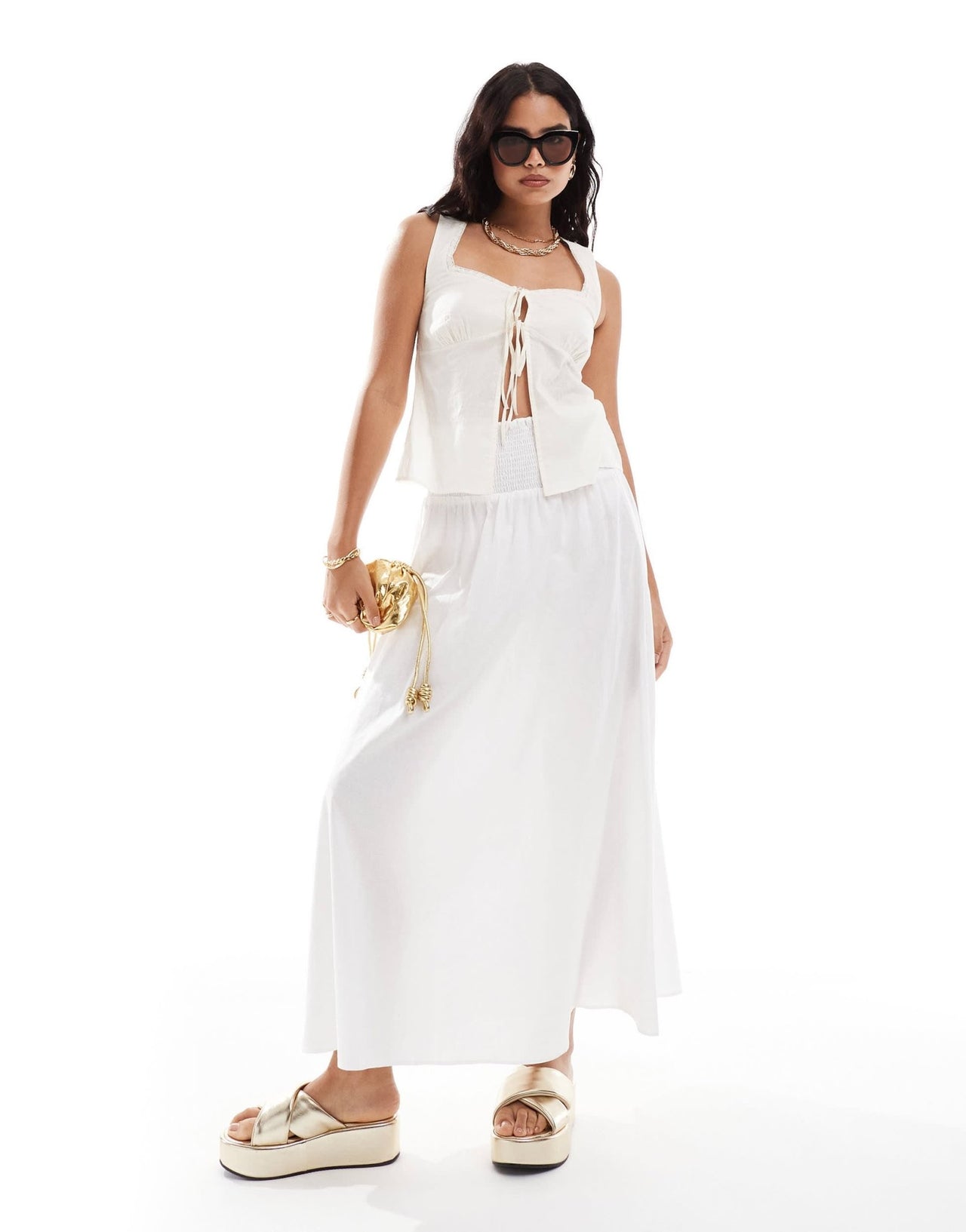 ASOS DESIGN cotton cami top with front ties in white - ASOS Sample Sale EU Store
