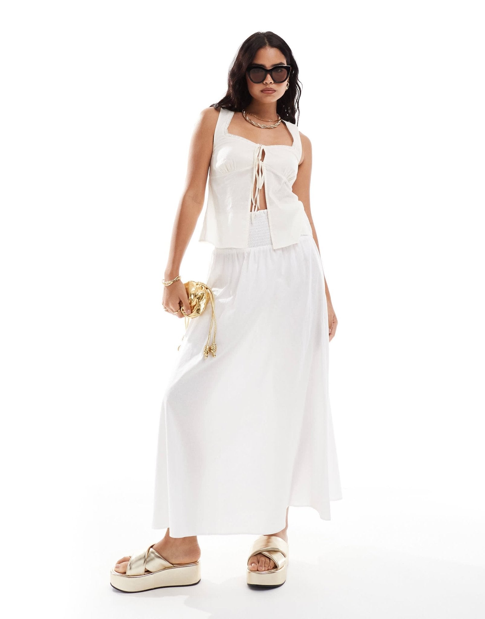 ASOS DESIGN cotton cami top with front ties in white - ASOS Sample Sale EU Store