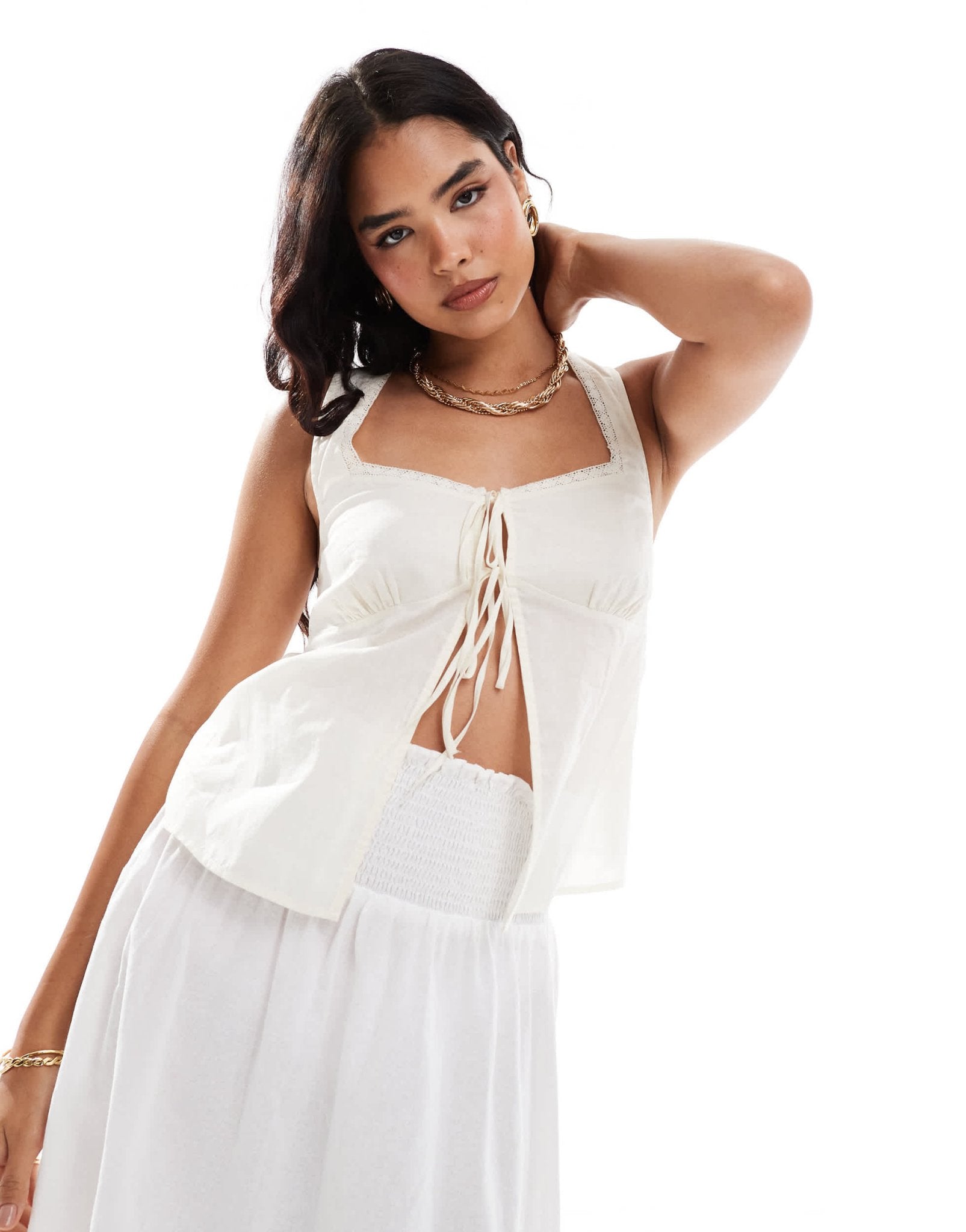 ASOS DESIGN cotton cami top with front ties in white - ASOS Sample Sale EU Store