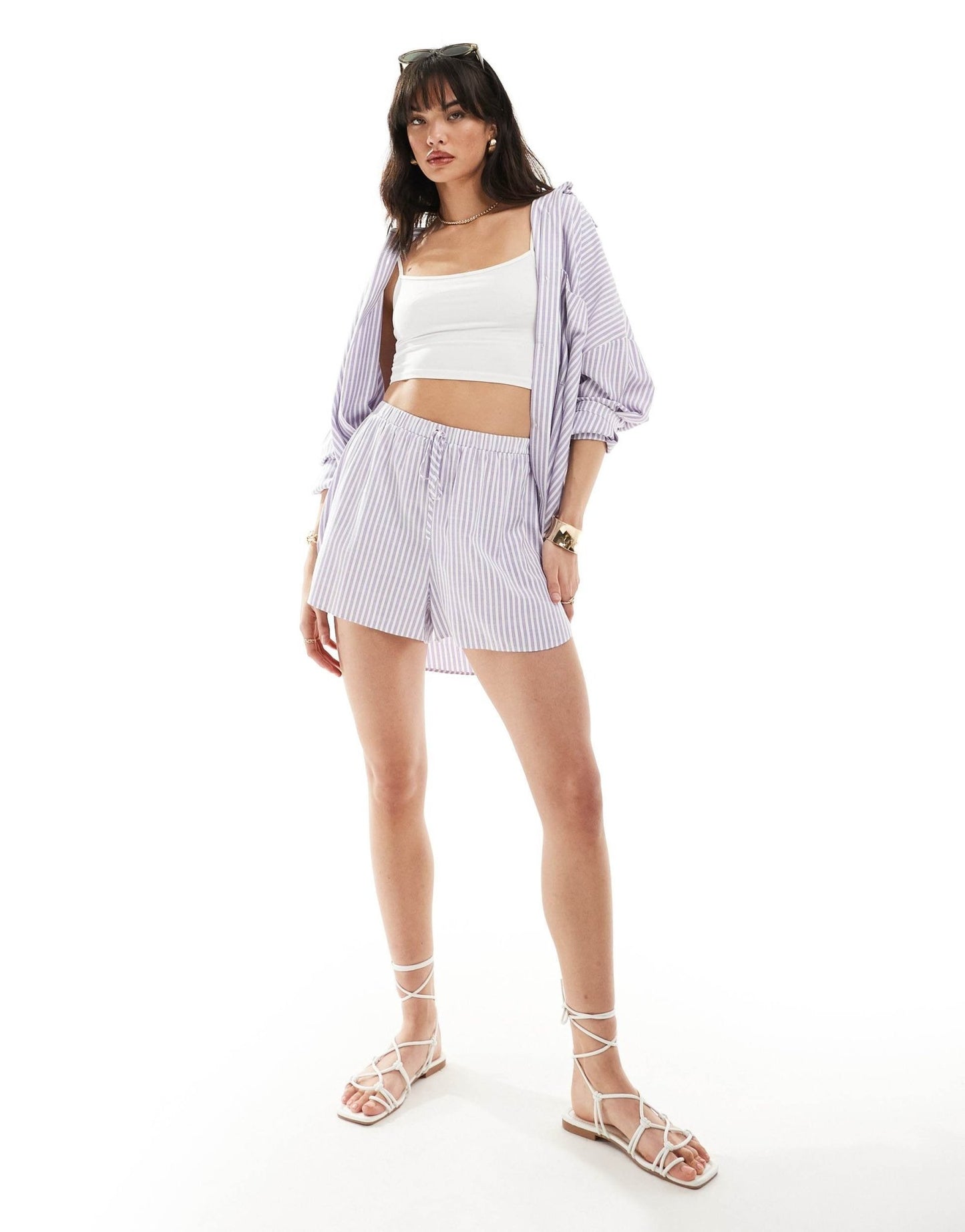 ASOS DESIGN cotton co - ord short in purple stripe - ASOS Sample Sale EU Store
