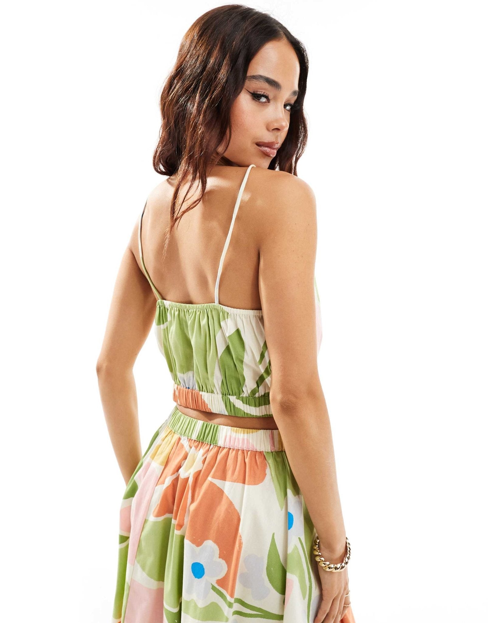 ASOS DESIGN cotton halter crop top in bright abstract floral print co - ord - ASOS Sample Sale EU Store