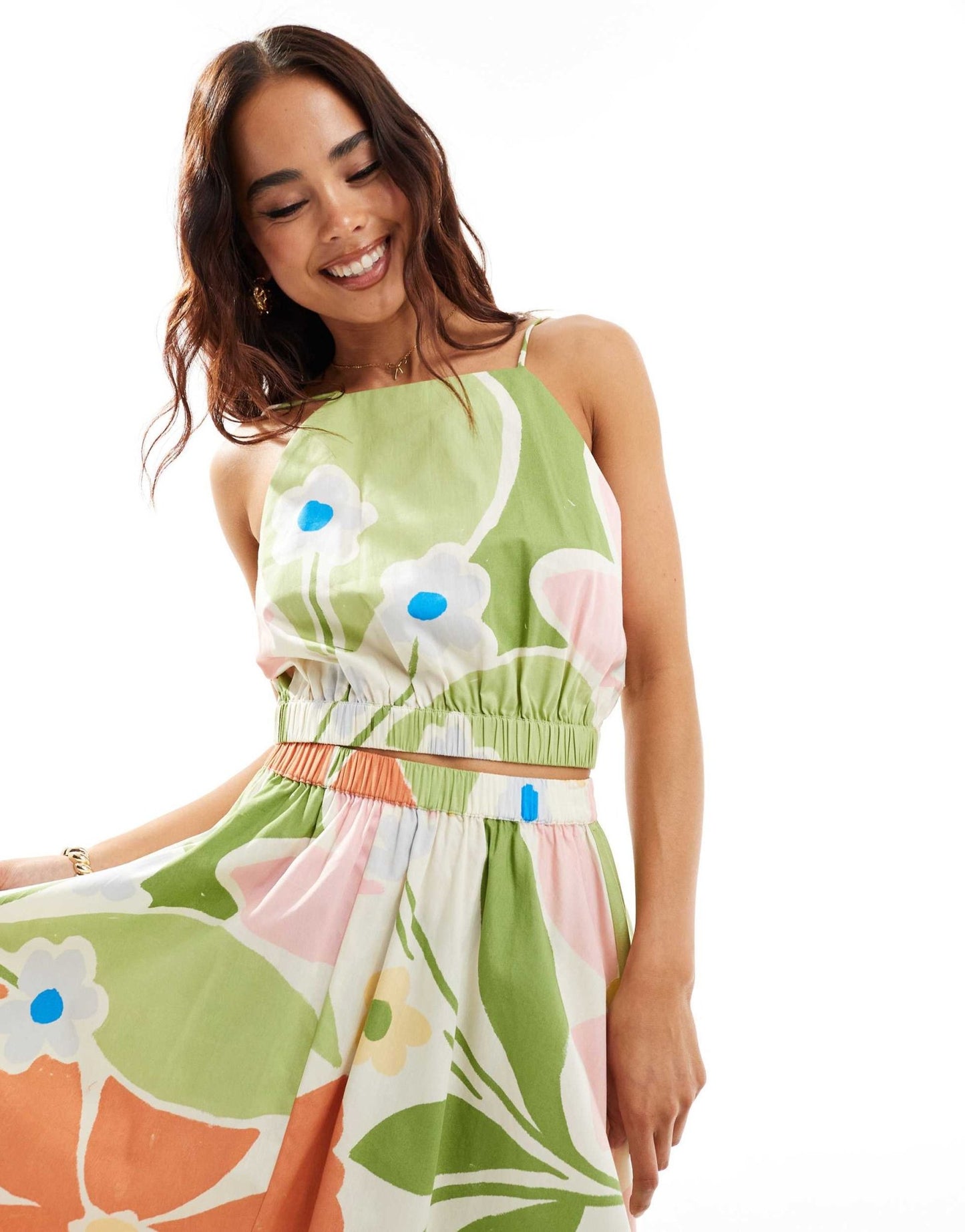 ASOS DESIGN cotton halter crop top in bright abstract floral print co - ord - ASOS Sample Sale EU Store