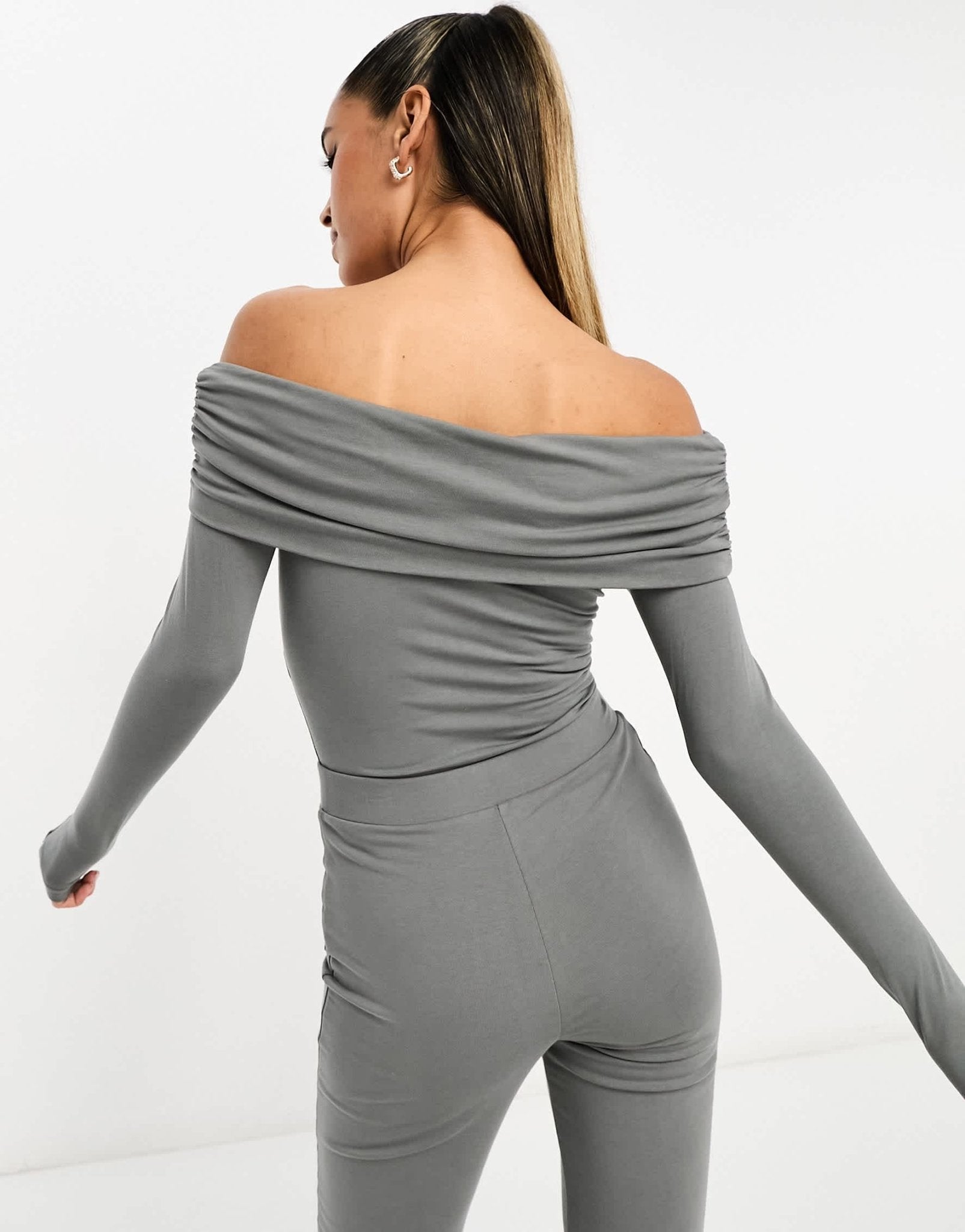ASOS DESIGN cotton modal clean fold over bardot bodysuit in grey - ASOS Sample Sale EU Store