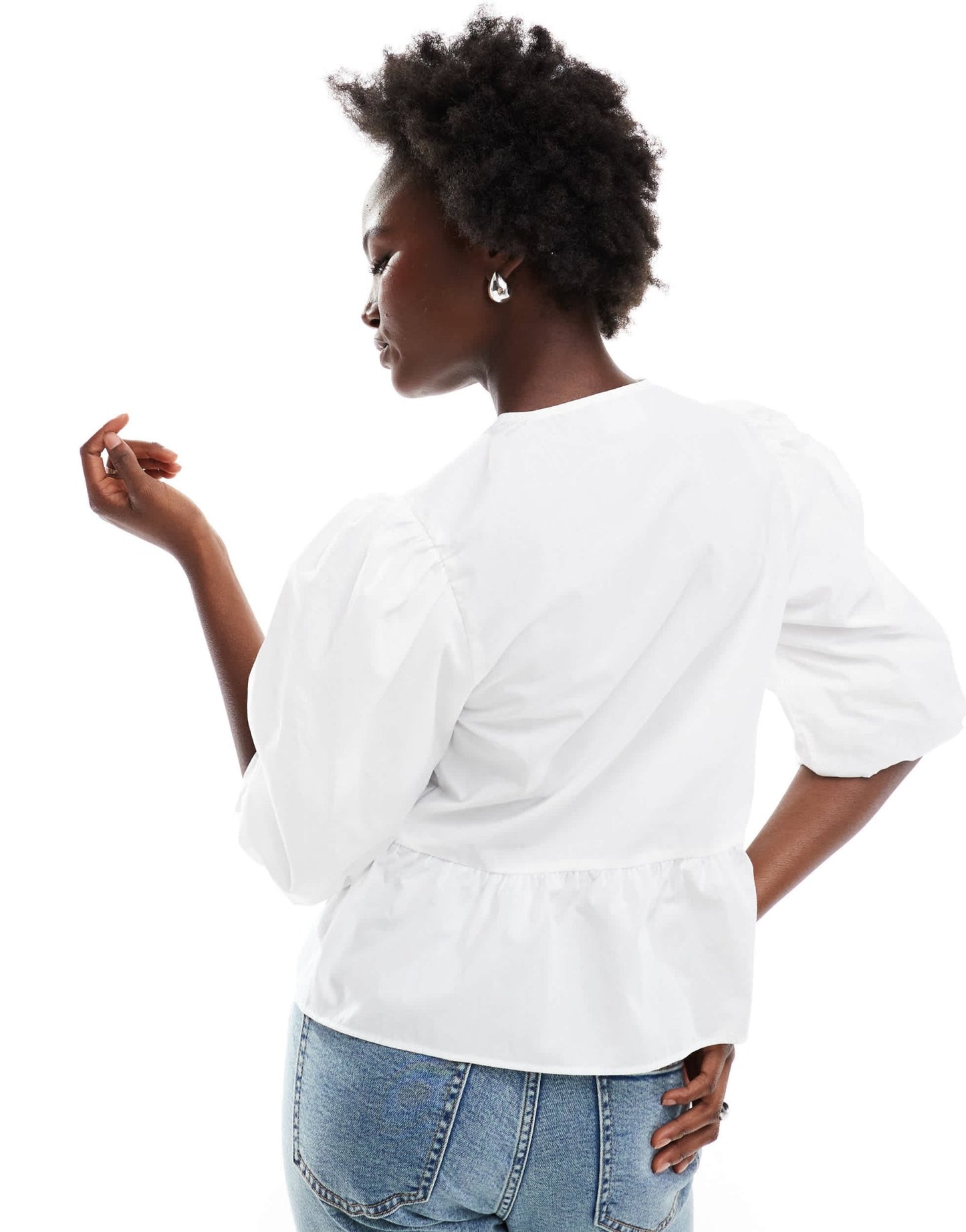ASOS DESIGN cotton poplin peplum tie shirt in ivory - ASOS Sample Sale EU Store