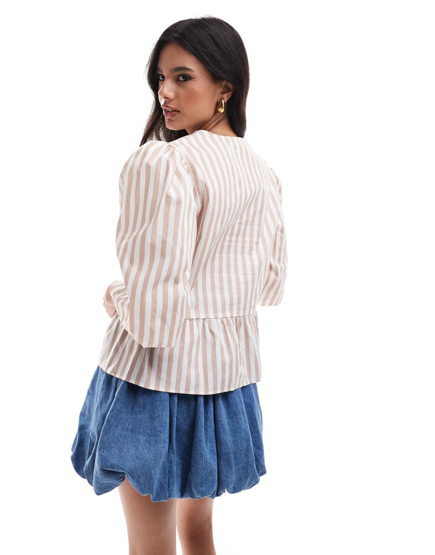 ASOS DESIGN cotton poplin peplum tie shirt top in natural stripe - ASOS Sample Sale EU Store