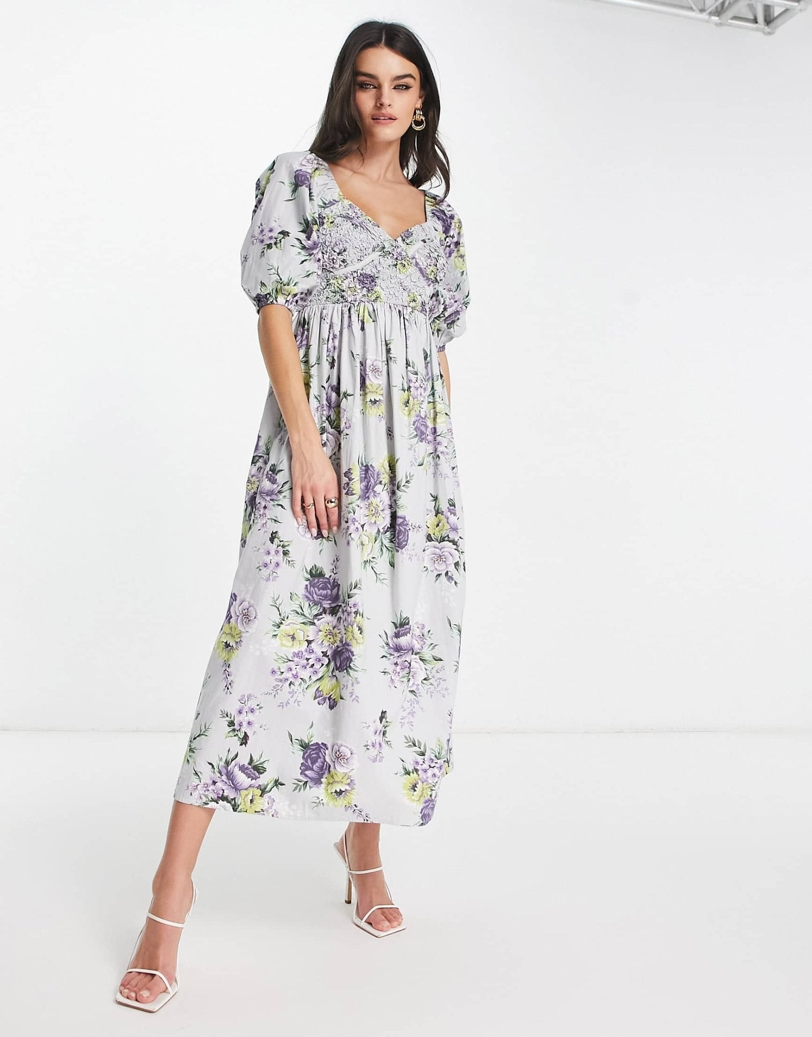 ASOS DESIGN cotton shirred corset midi dress in floral print - ASOS Sample Sale EU Store