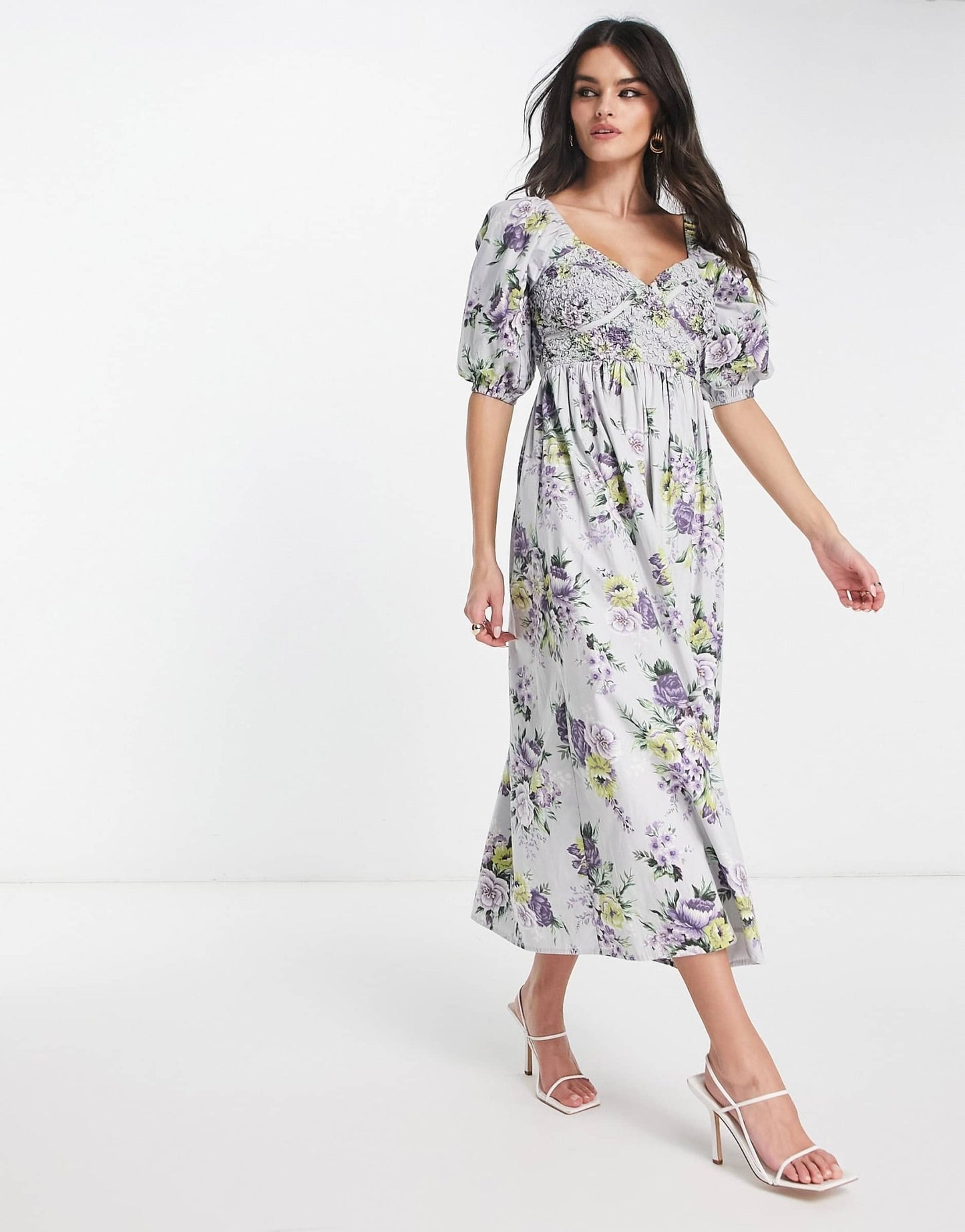 ASOS DESIGN cotton shirred corset midi dress in floral print - ASOS Sample Sale EU Store