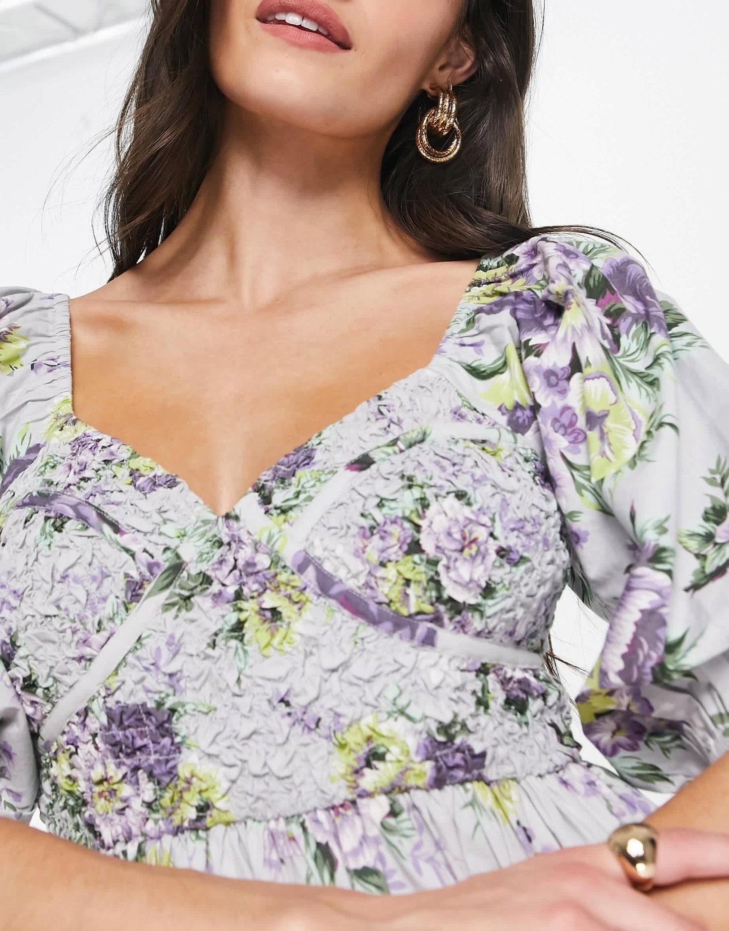 ASOS DESIGN cotton shirred corset midi dress in floral print - ASOS Sample Sale EU Store