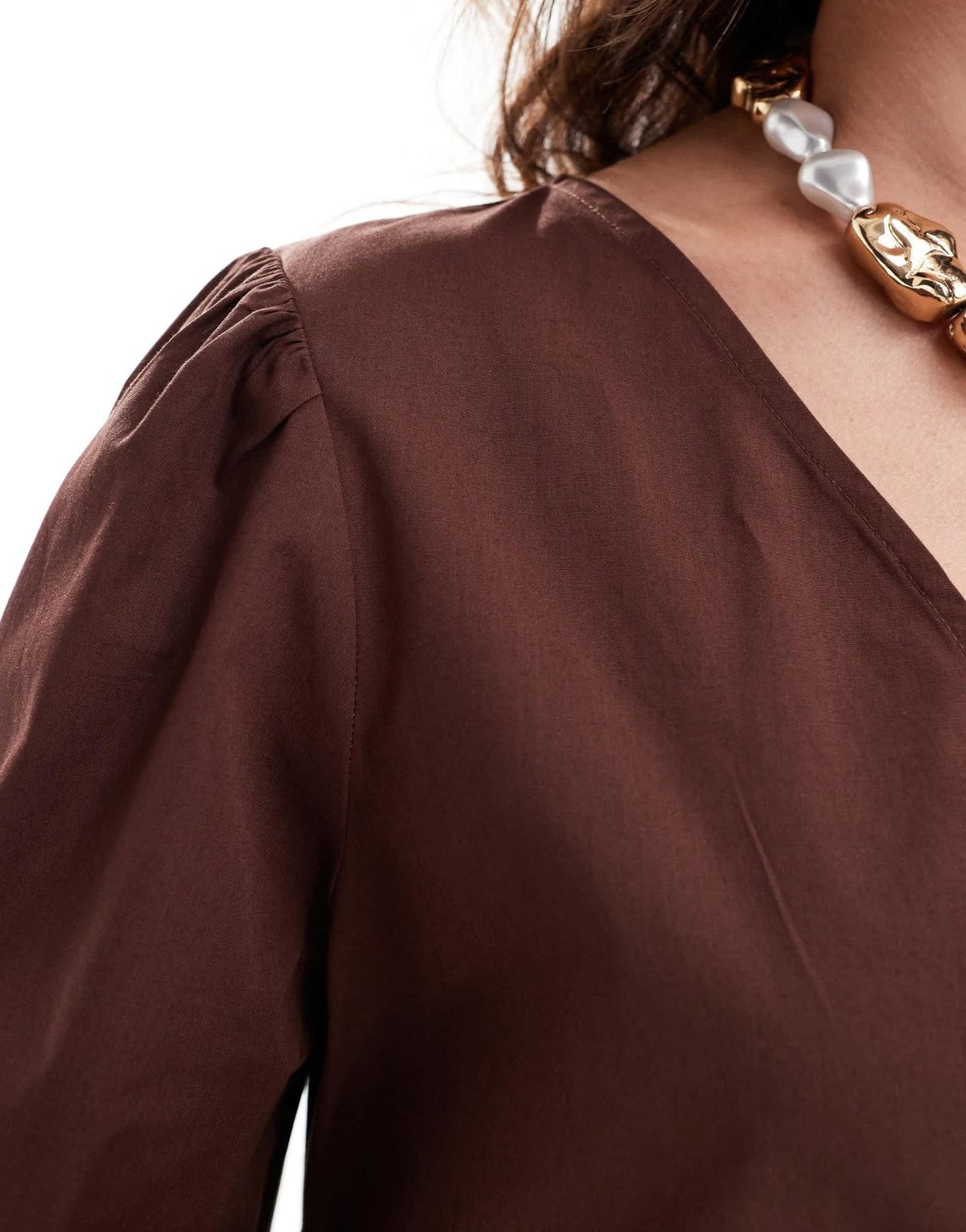 ASOS DESIGN cotton v - neck mini smock dress in chocolate brown - ASOS Sample Sale EU Store