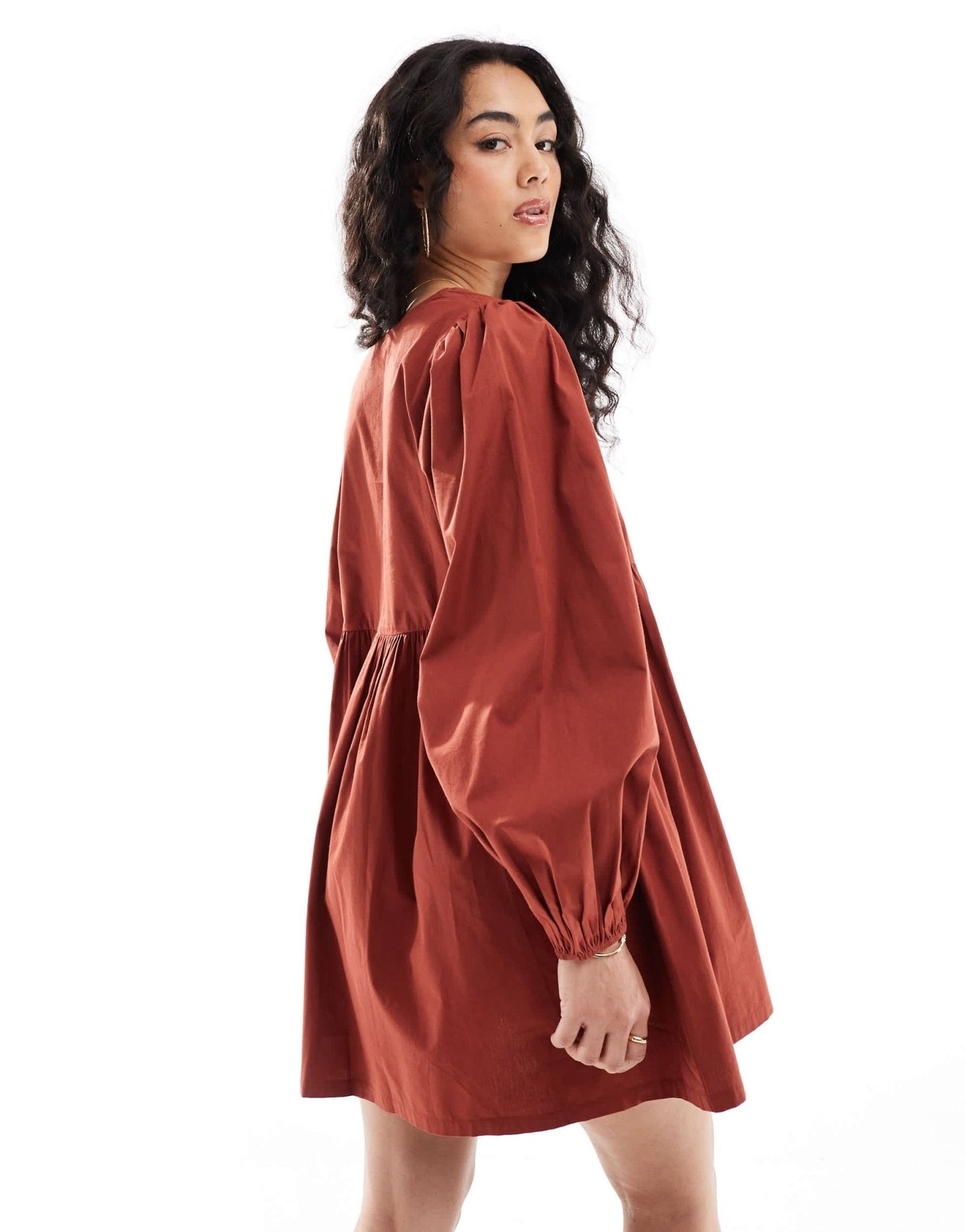 ASOS DESIGN cotton v - neck mini smock dress rust - ASOS Sample Sale EU Store