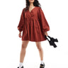 ASOS DESIGN cotton v-neck mini smock dress rust