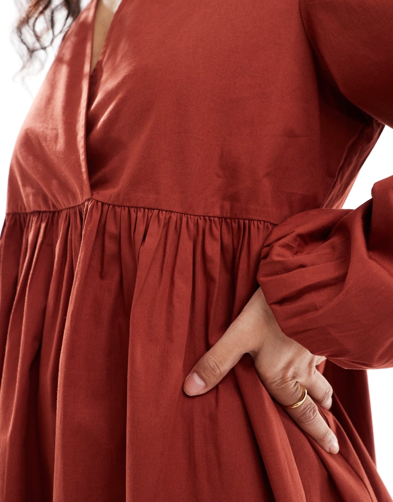 ASOS DESIGN cotton v - neck mini smock dress rust - ASOS Sample Sale EU Store