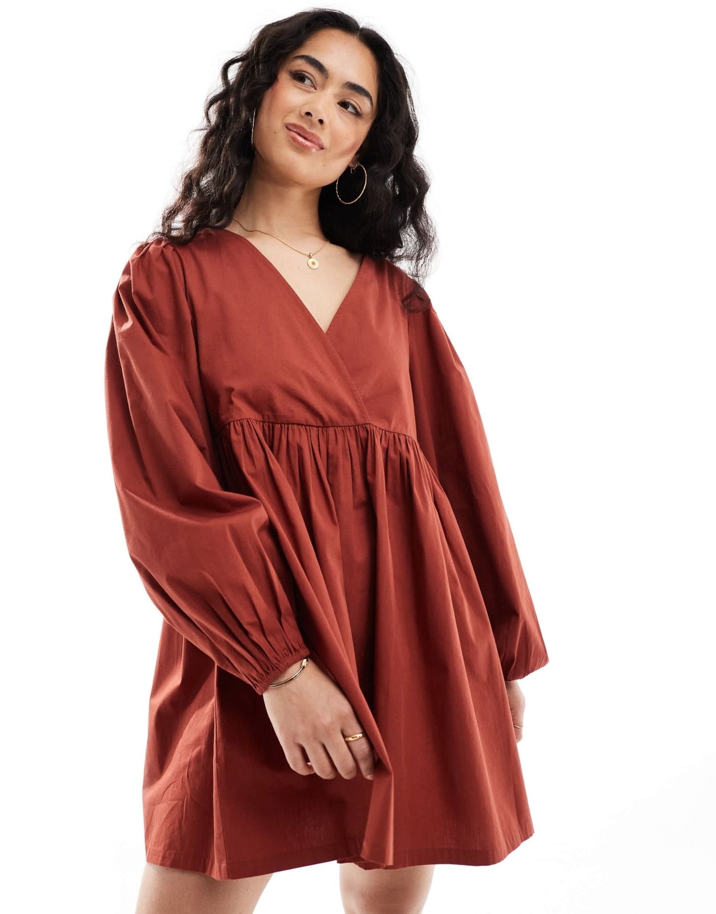 ASOS DESIGN cotton v - neck mini smock dress rust - ASOS Sample Sale EU Store