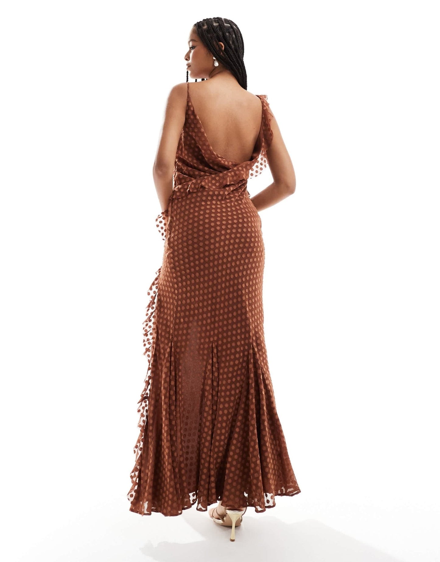 ASOS DESIGN cowl neck bias maxi dress with frills in spot jacquard - ASOS Sample Sale EU Store