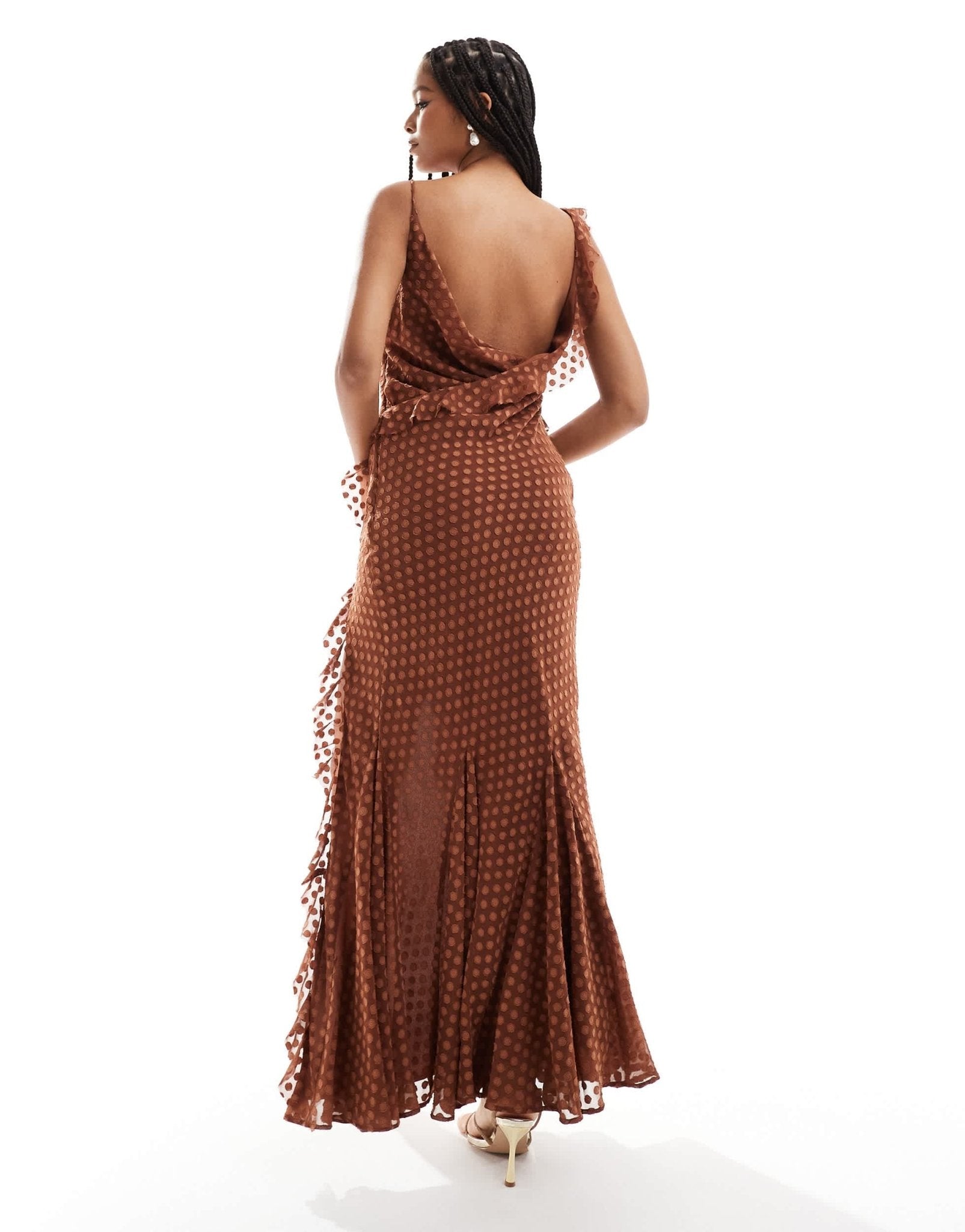 ASOS DESIGN cowl neck bias maxi dress with frills in spot jacquard - ASOS Sample Sale EU Store