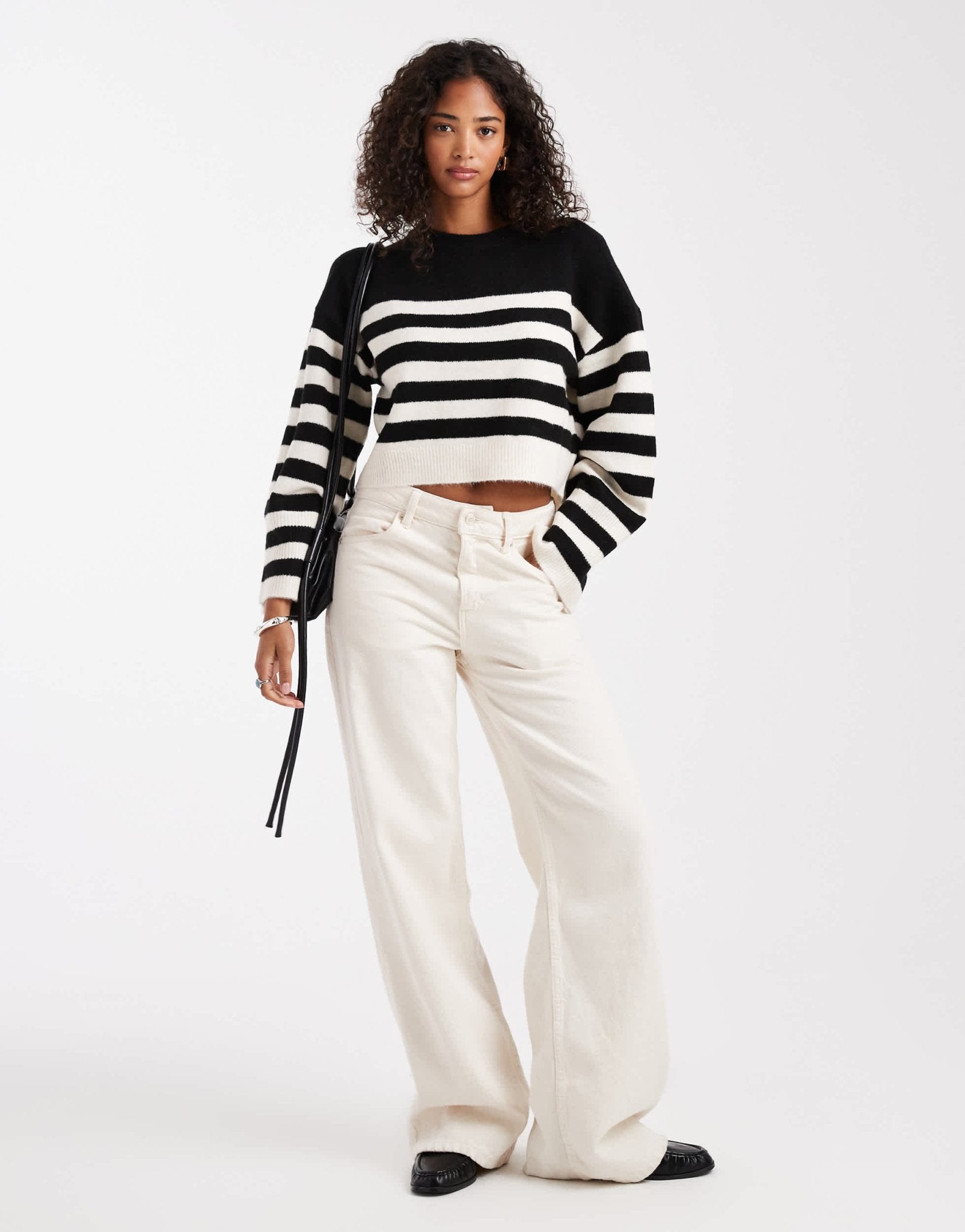 ASOS DESIGN crew neck boxy jumper with wide cuff in mono stripe - ASOS Sample Sale EU Store