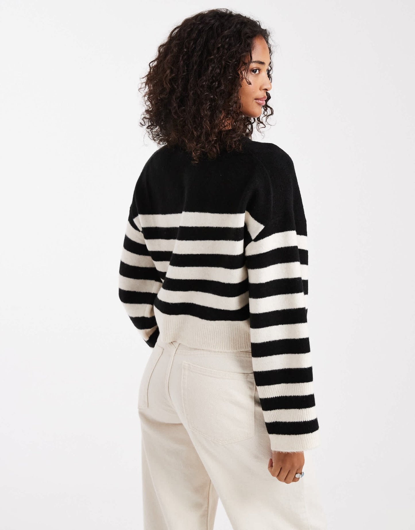 ASOS DESIGN crew neck boxy jumper with wide cuff in mono stripe - ASOS Sample Sale EU Store