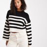 ASOS DESIGN crew neck boxy jumper with wide cuff in mono stripe