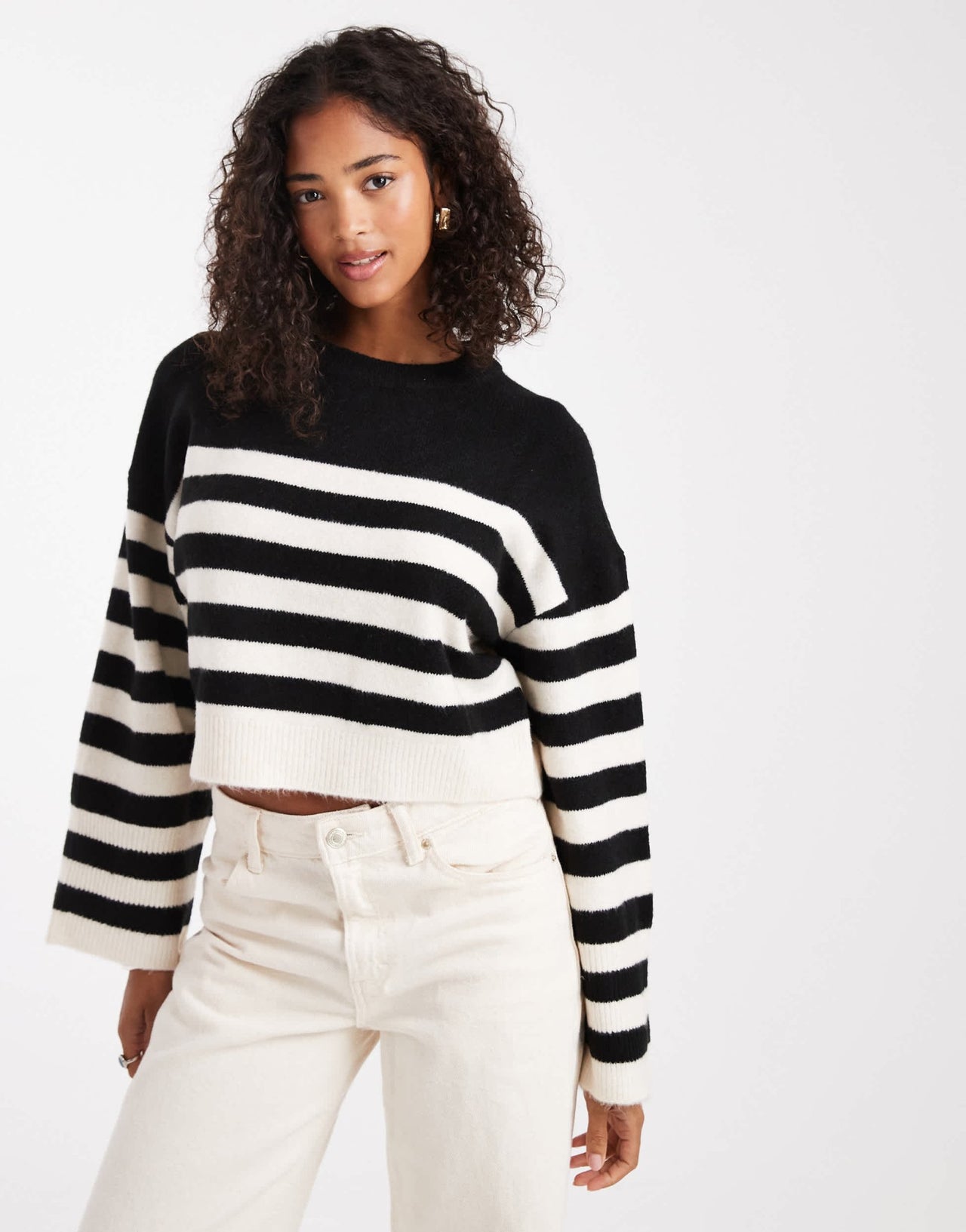 ASOS DESIGN crew neck boxy jumper with wide cuff in mono stripe - ASOS Sample Sale EU Store