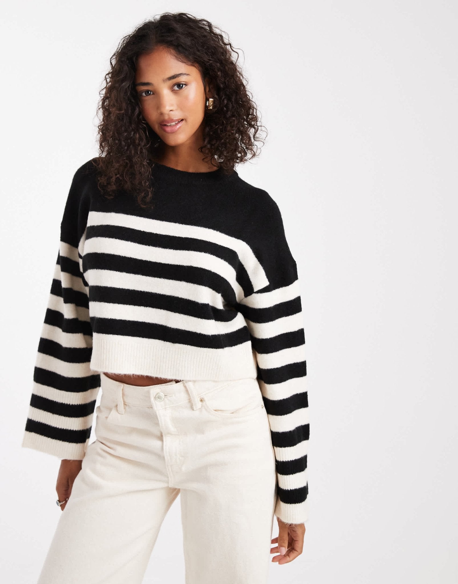 ASOS DESIGN crew neck boxy jumper with wide cuff in mono stripe - ASOS Sample Sale EU Store