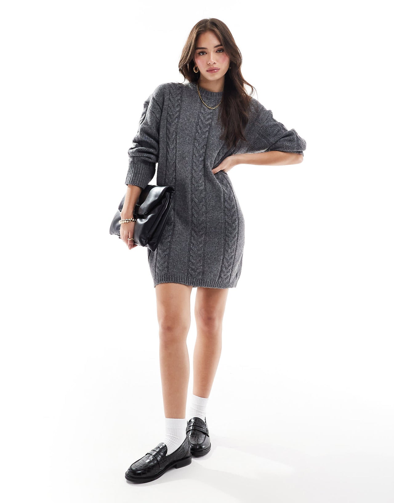 ASOS DESIGN crew neck cable mini dress charcoal - ASOS Sample Sale EU Store