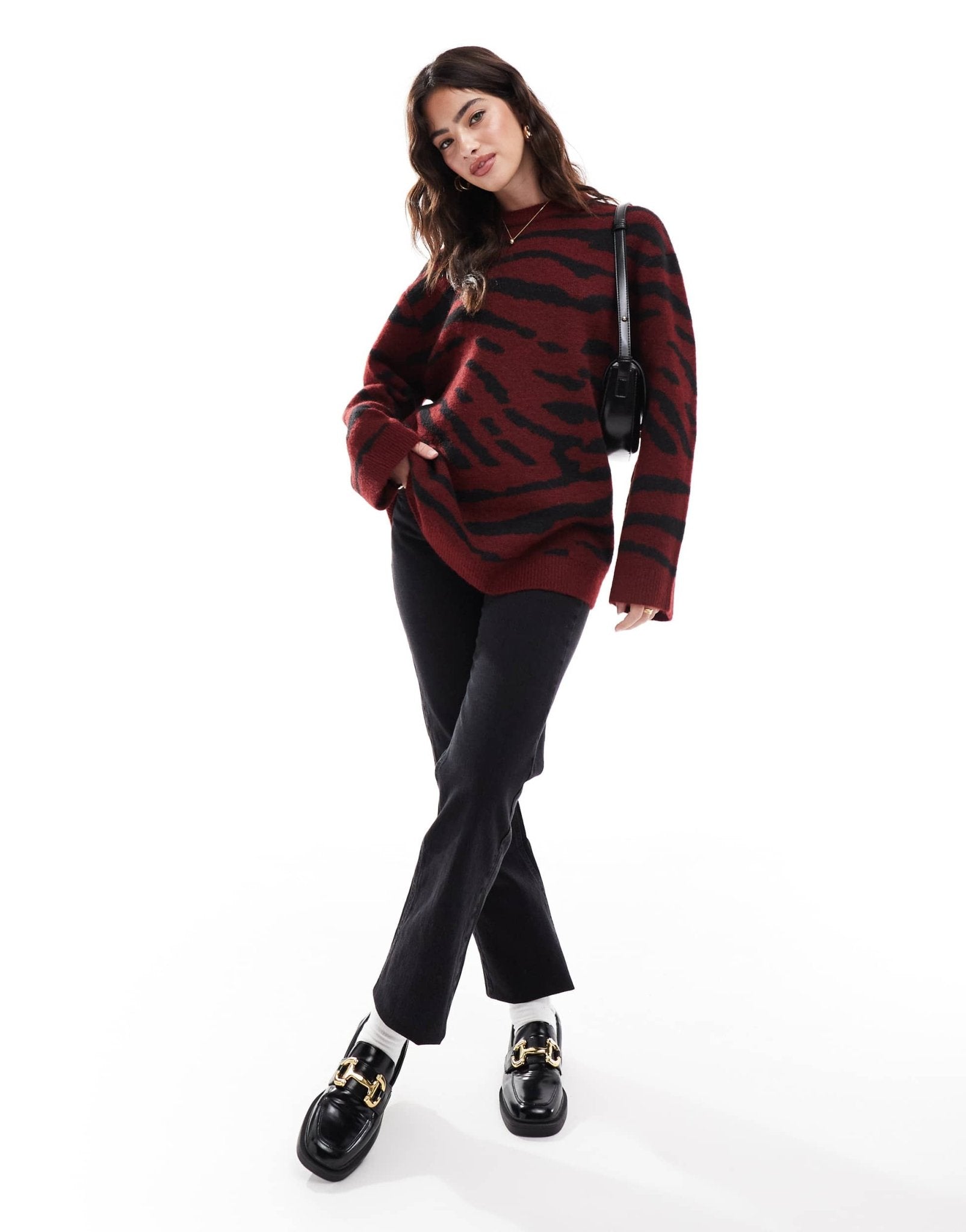 ASOS DESIGN crew neck jumper in burgundy zebra print - ASOS Sample Sale EU Store