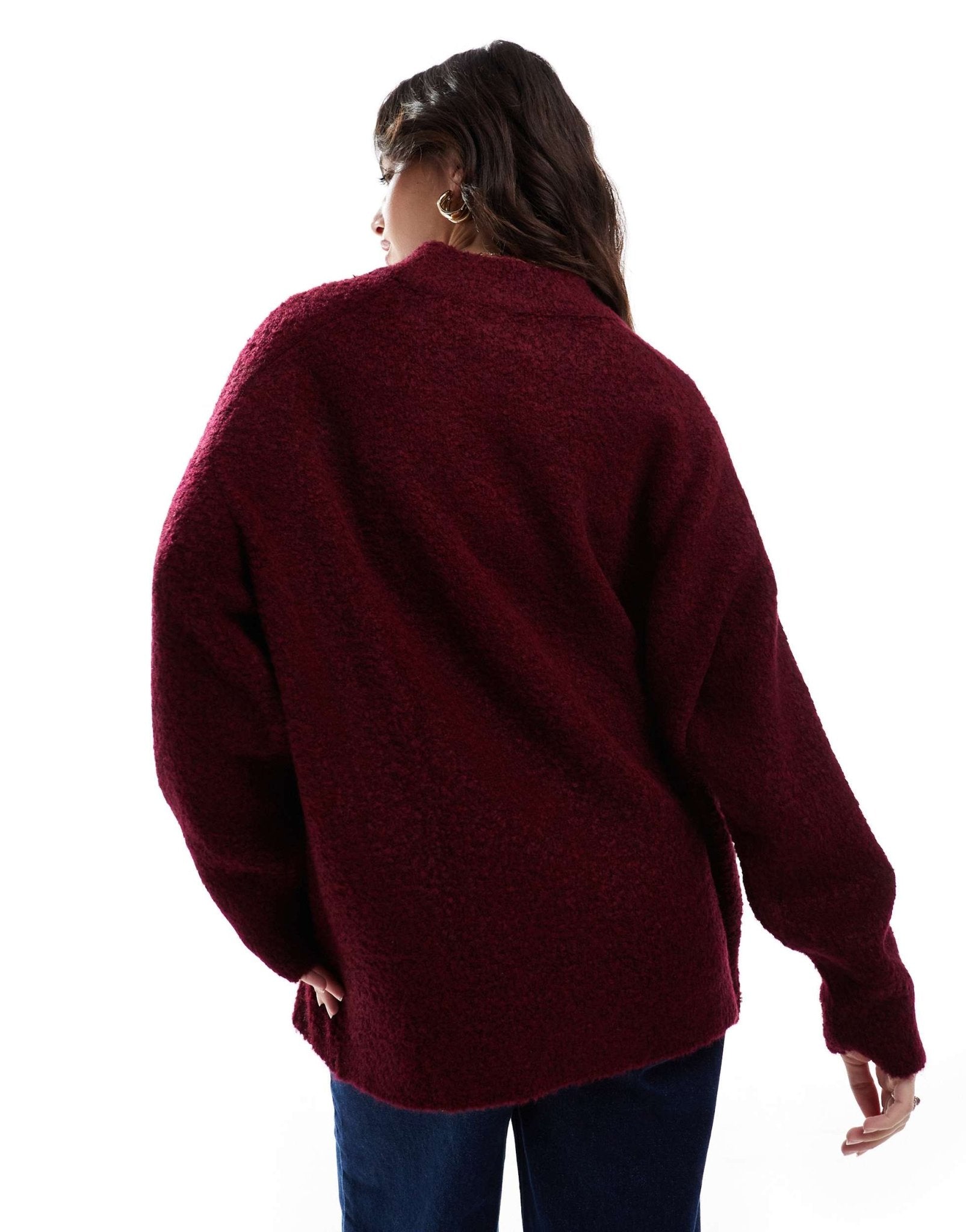 ASOS DESIGN crew neck oversized boucle jumper in burgundy - ASOS Sample Sale EU Store