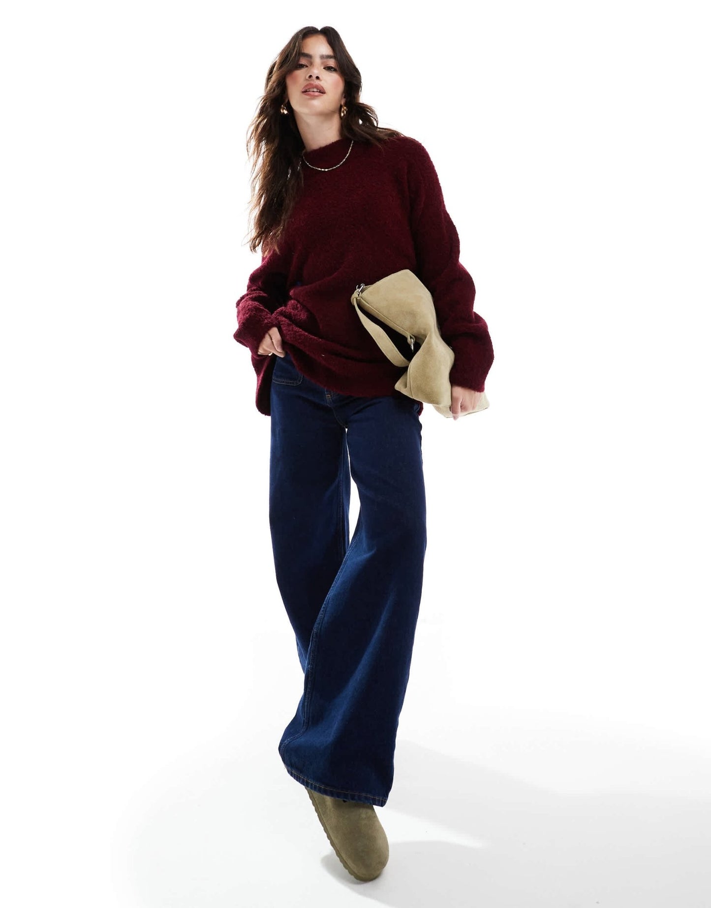 ASOS DESIGN crew neck oversized boucle jumper in burgundy - ASOS Sample Sale EU Store