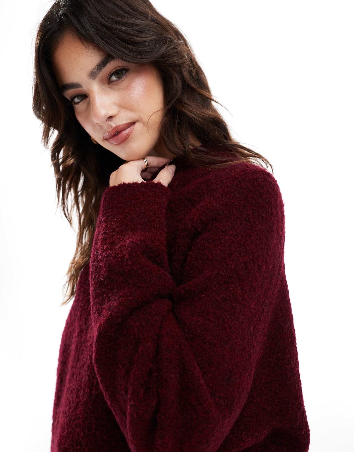 ASOS DESIGN crew neck oversized boucle jumper in burgundy - ASOS Sample Sale EU Store