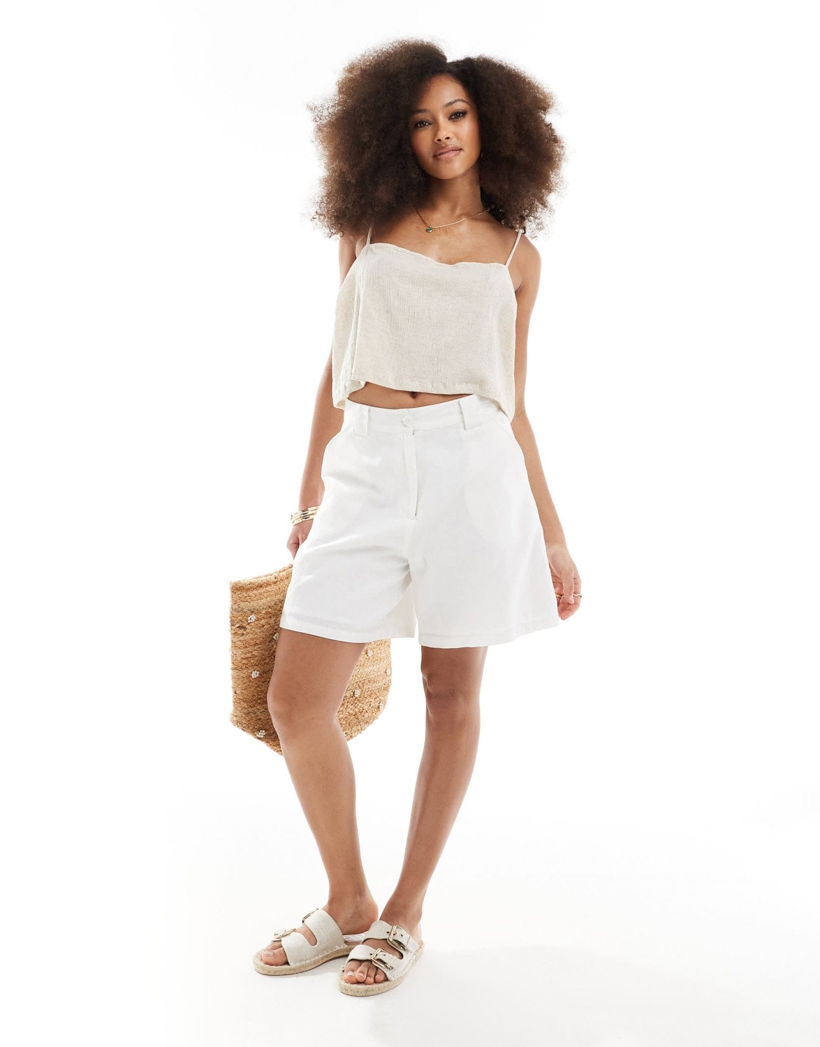 ASOS DESIGN crinkle linen look square neck cami top in natural - ASOS Sample Sale EU Store