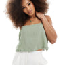 ASOS DESIGN crinkle linen look square neck cami top in sage green