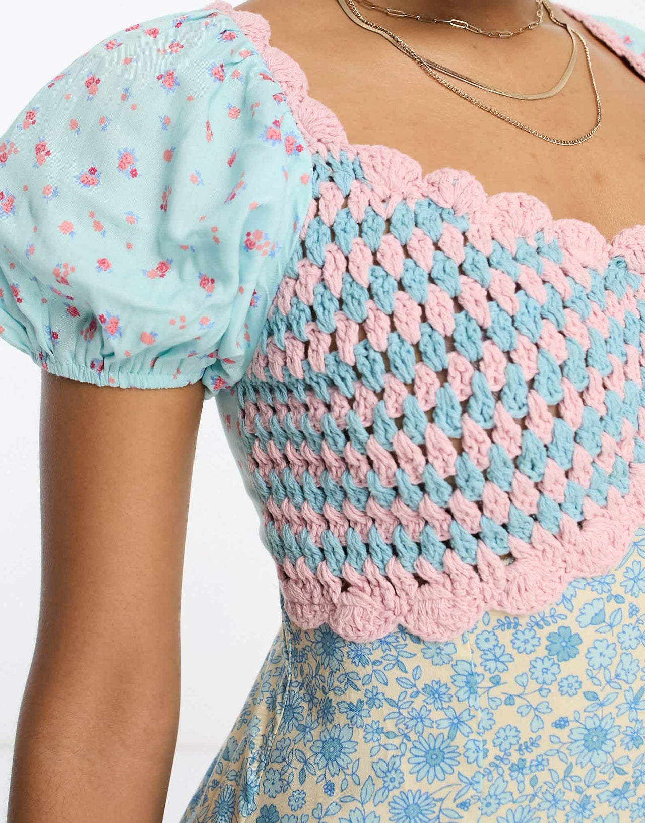 ASOS DESIGN crochet bardot midi dress in ditsy stripe mix print - ASOS Sample Sale EU Store