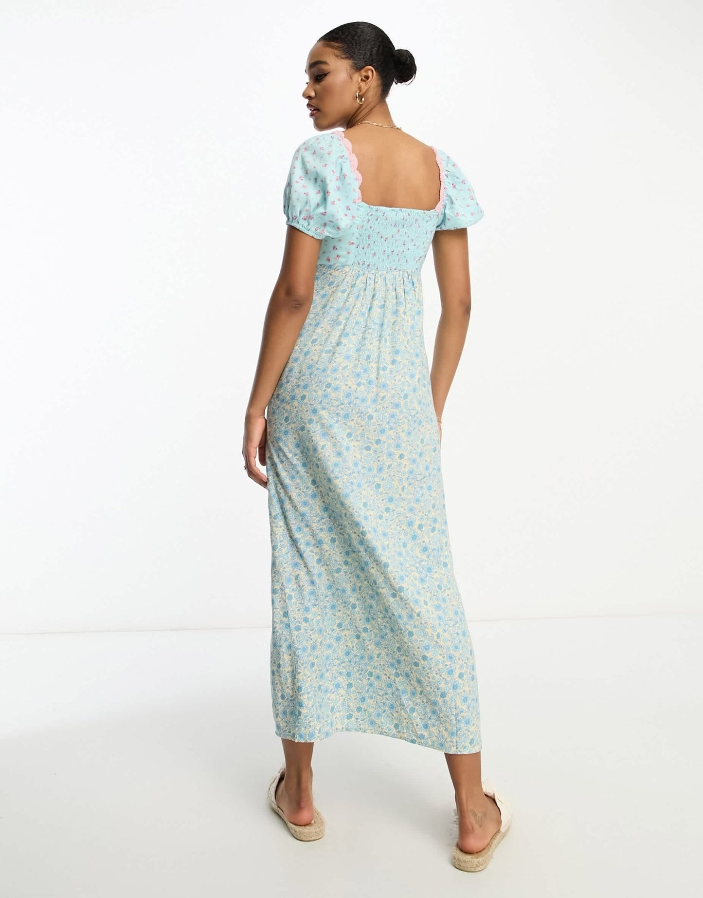 ASOS DESIGN crochet bardot midi dress in ditsy stripe mix print - ASOS Sample Sale EU Store