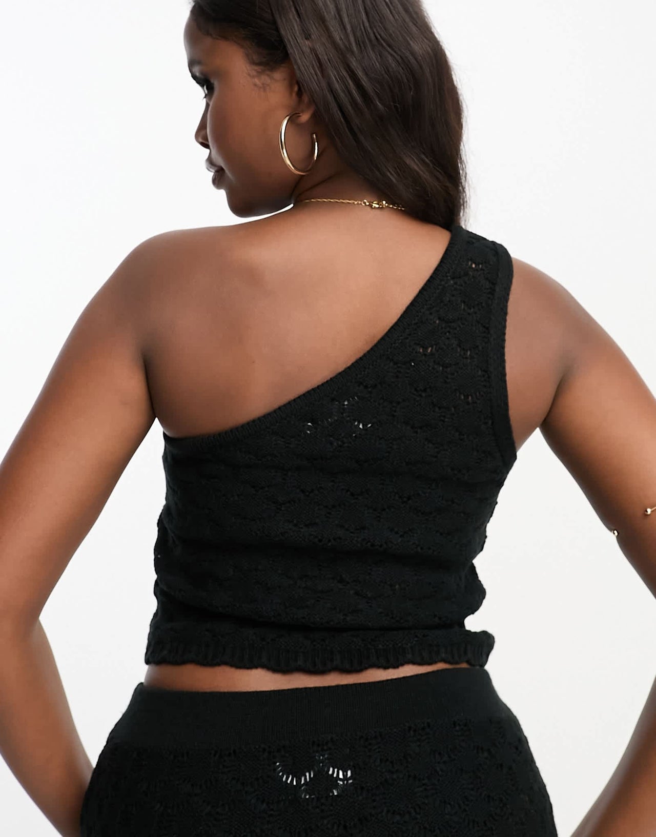 ASOS DESIGN crochet one shoulder top in wave stitch in black co - ord - ASOS Sample Sale EU Store