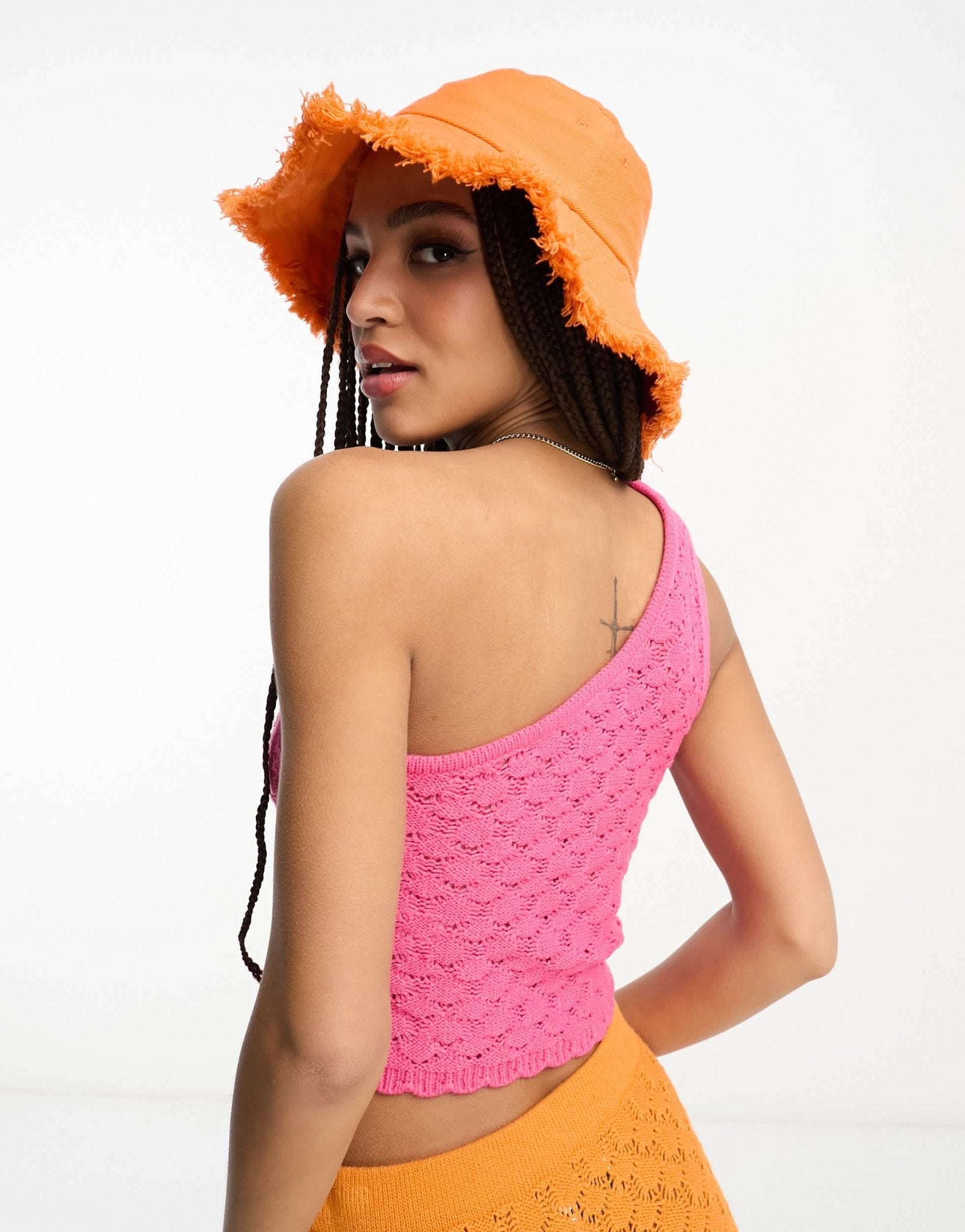 ASOS DESIGN crochet one shoulder top in wave stitch in pink co - ord - ASOS Sample Sale EU Store