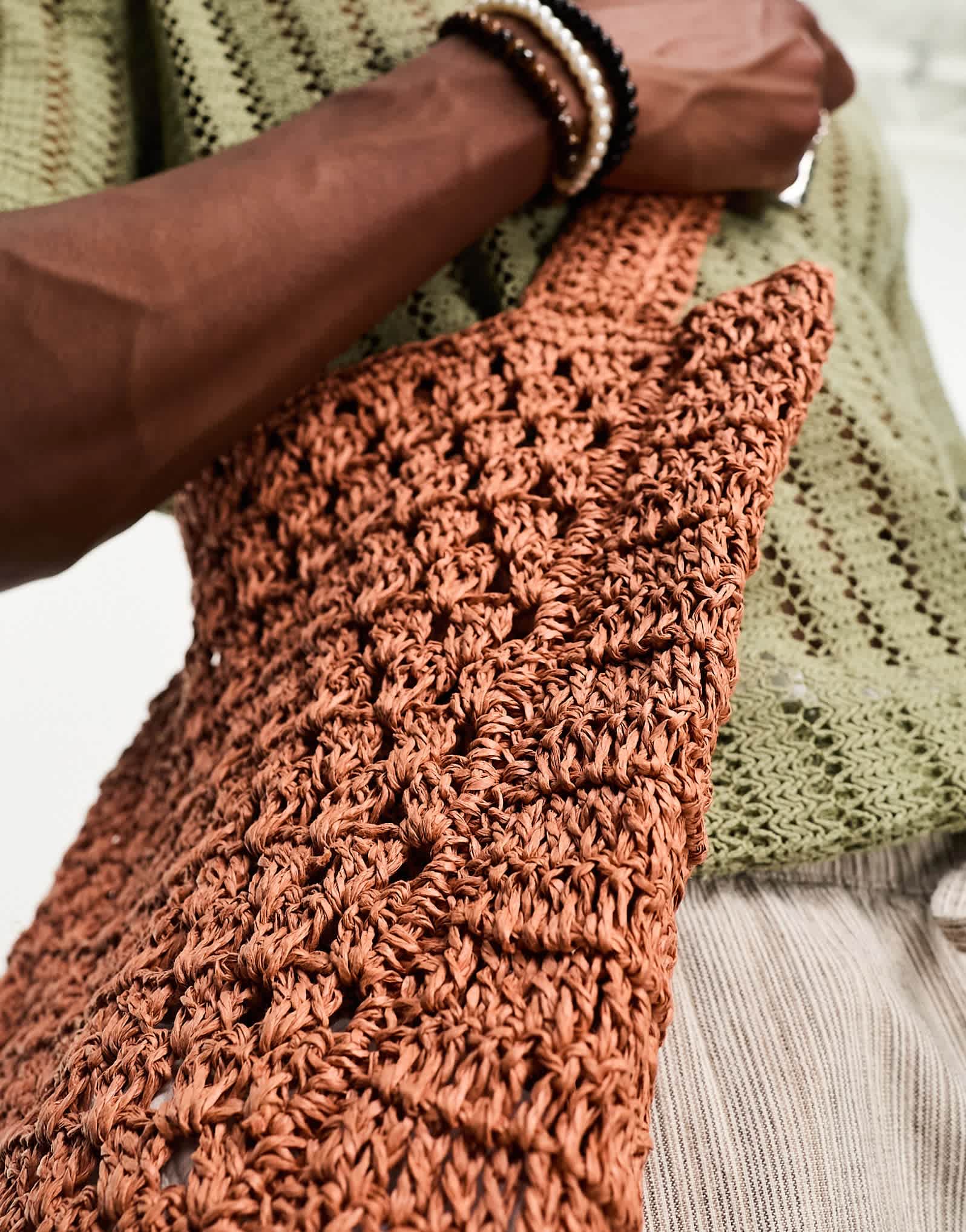 ASOS DESIGN crochet tote bag in brown - ASOS Sample Sale EU Store