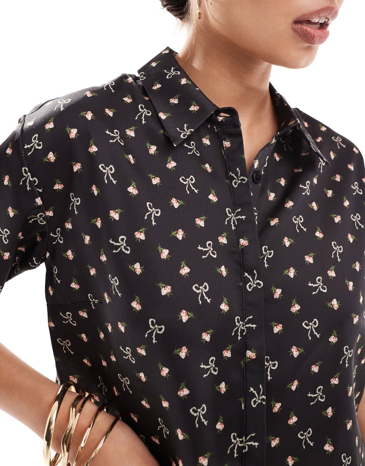 ASOS DESIGN crop satin shirt in bow print co - ord - ASOS Sample Sale EU Store