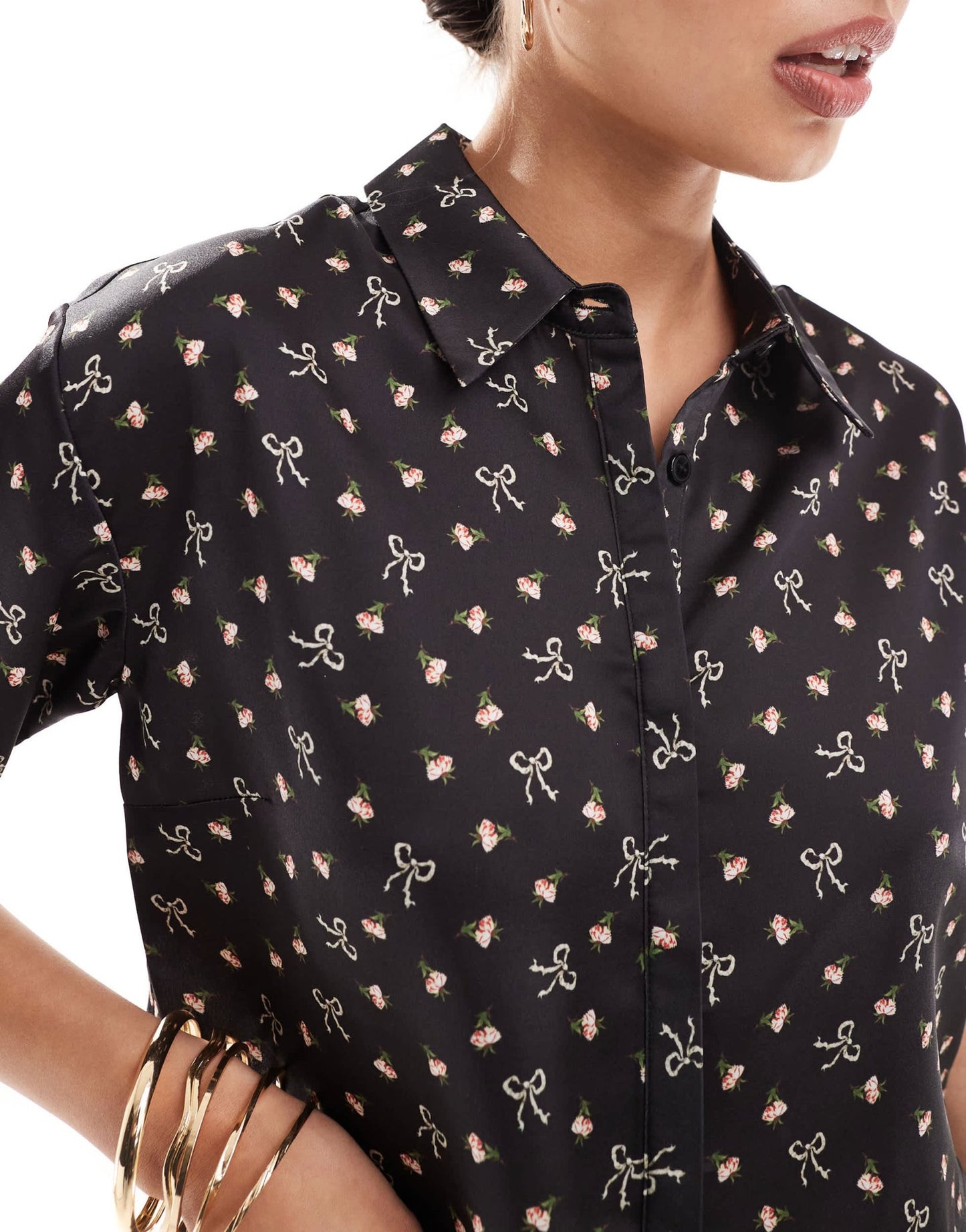 ASOS DESIGN crop satin shirt in bow print co - ord - ASOS Sample Sale EU Store