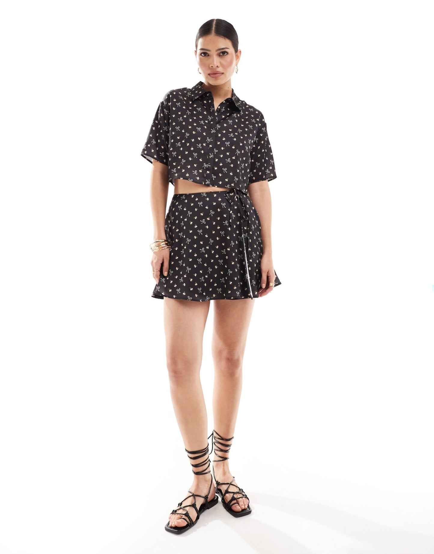 ASOS DESIGN crop satin shirt in bow print co - ord - ASOS Sample Sale EU Store