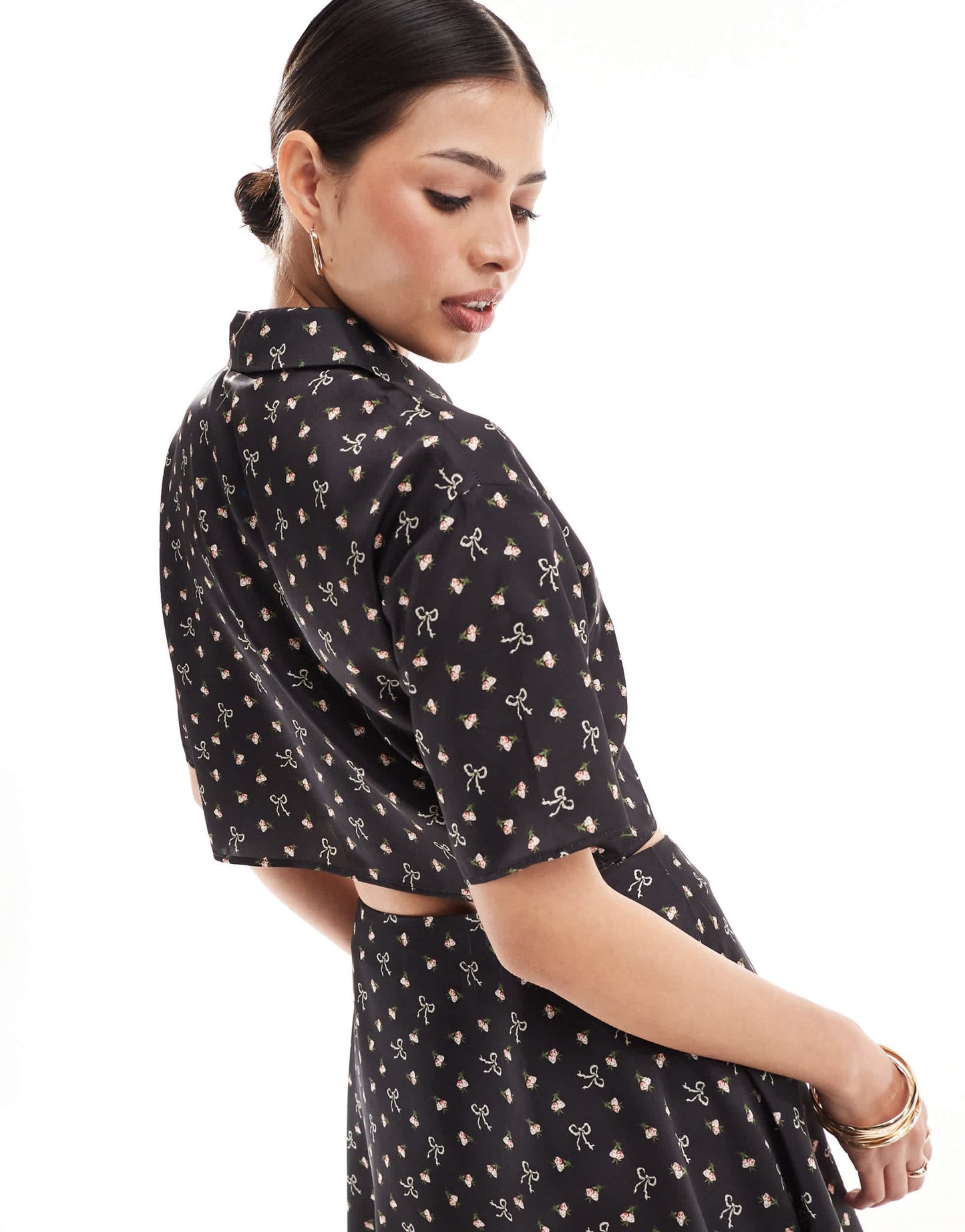 ASOS DESIGN crop satin shirt in bow print co - ord - ASOS Sample Sale EU Store