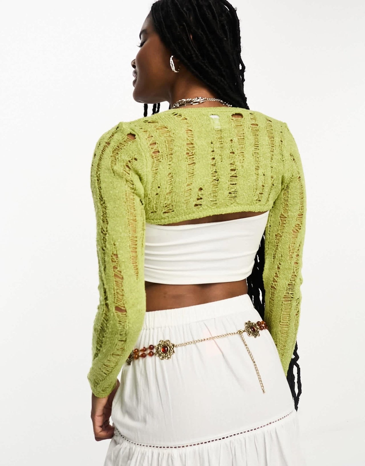 ASOS DESIGN crop tie front cardigan in ladder stitch in green - ASOS Sample Sale EU Store
